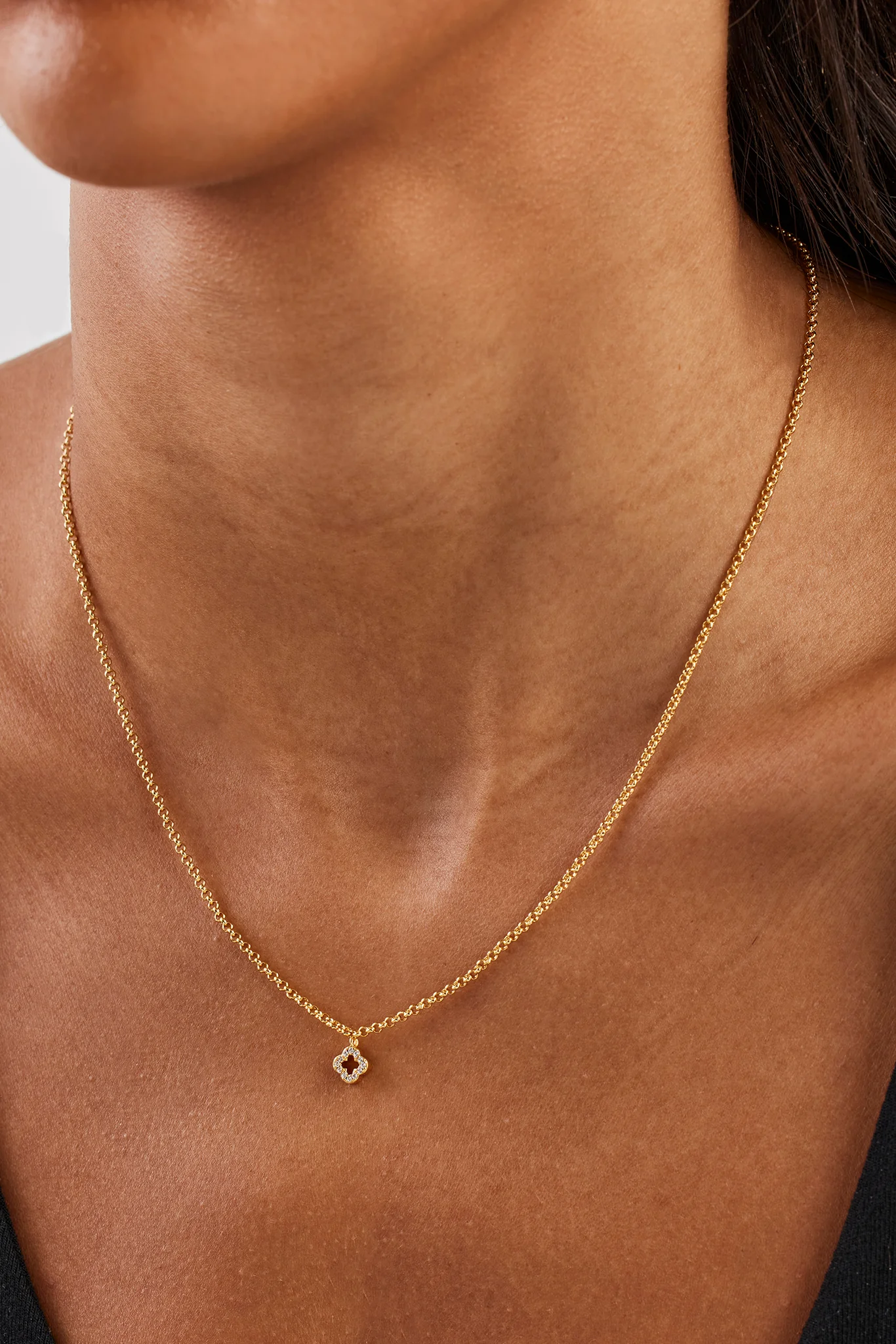 Iced Motif Outline Micro Necklace - 6mm - Gold - Image 3
