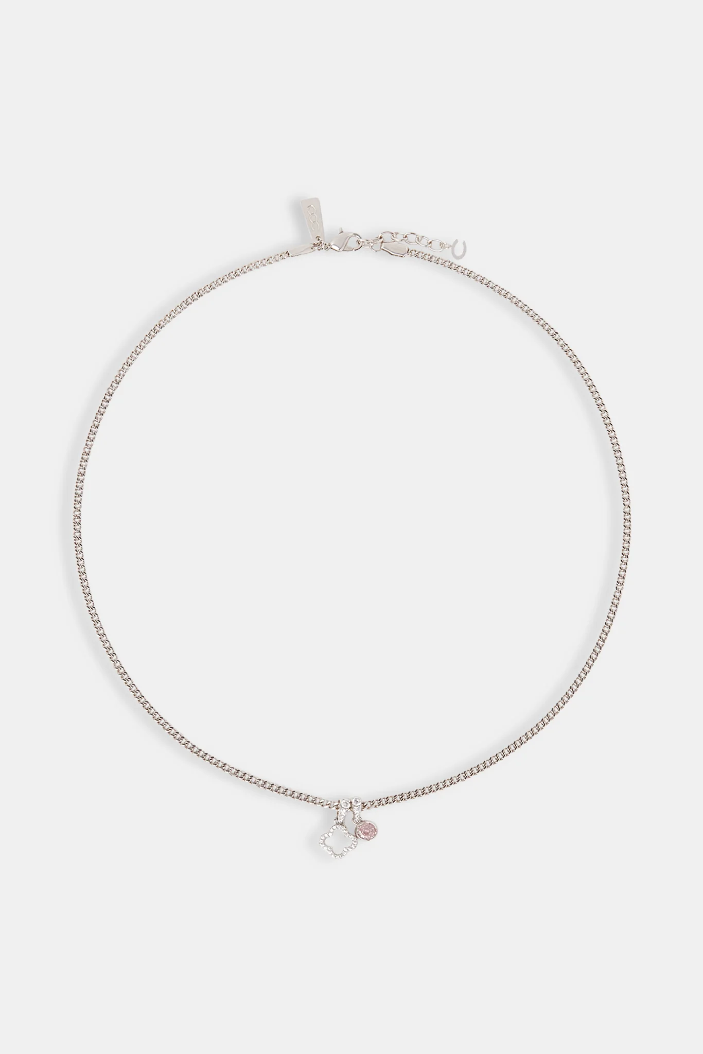 Iced Motif Outline & Pink Gemstone Necklace - 10mm - White - Image 5