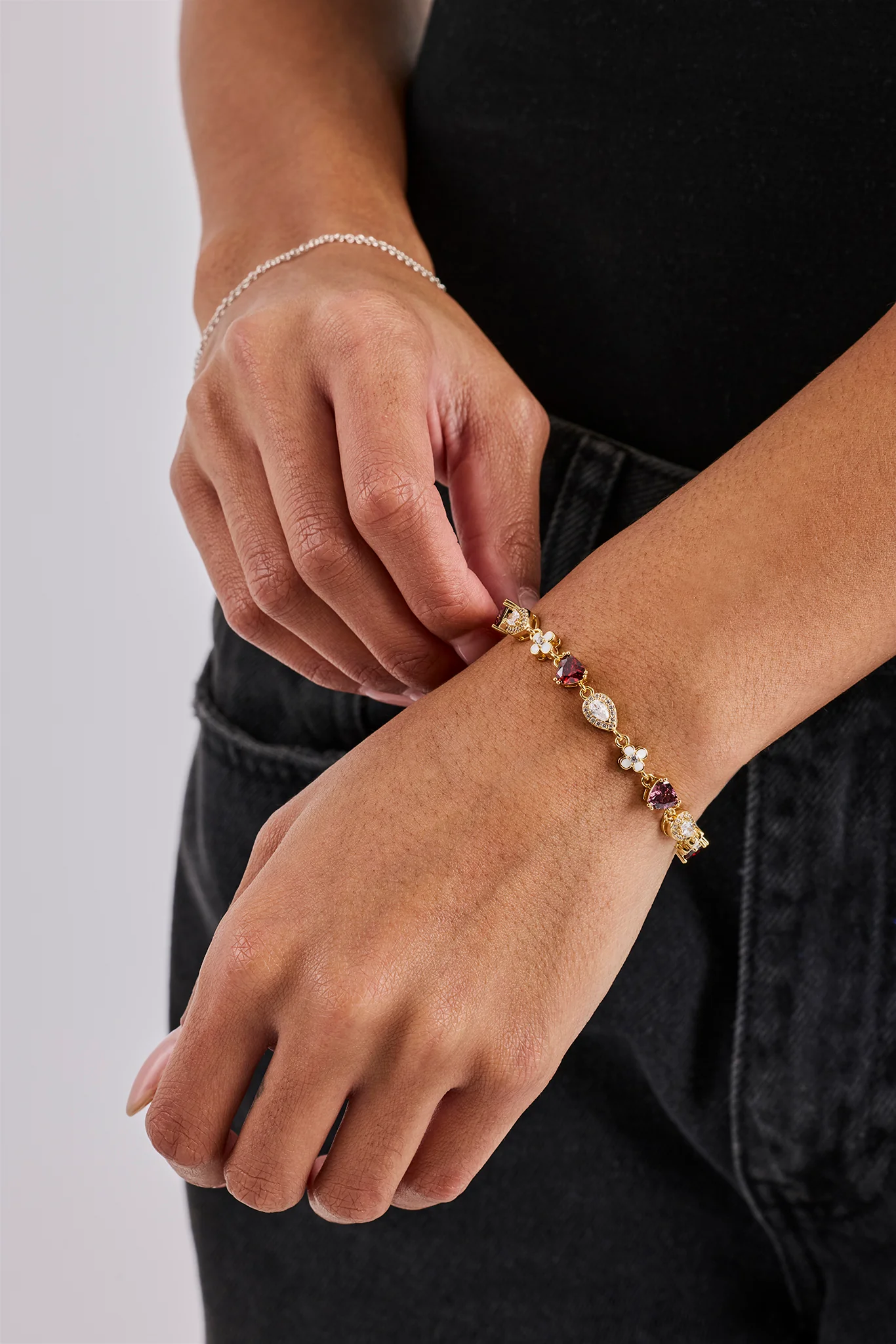 Iced Motif Pink Multi Gemstone Bracelet - 6mm - Image 2