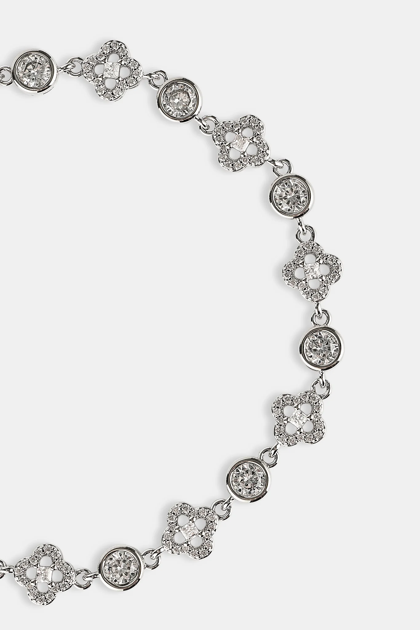 Iced Motif & Round Gemstone Bracelet - 8mm - White - Image 2