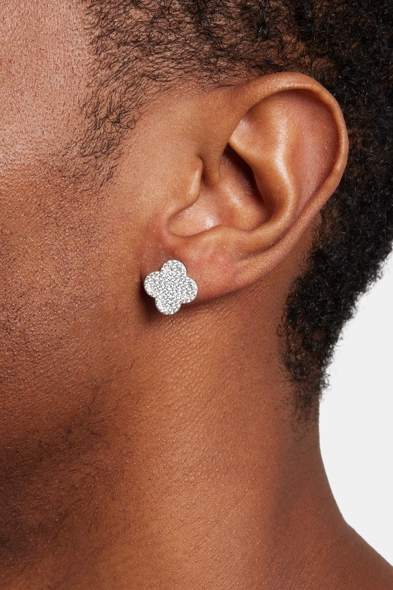 Iced Motif Stud Earrings - White - Image 2