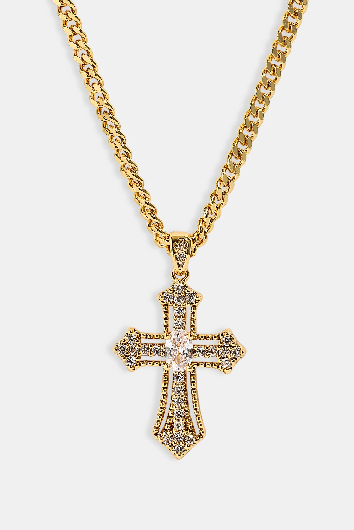 Iced Oval Centre Cross Necklace - 25mm - Gold - Image 4