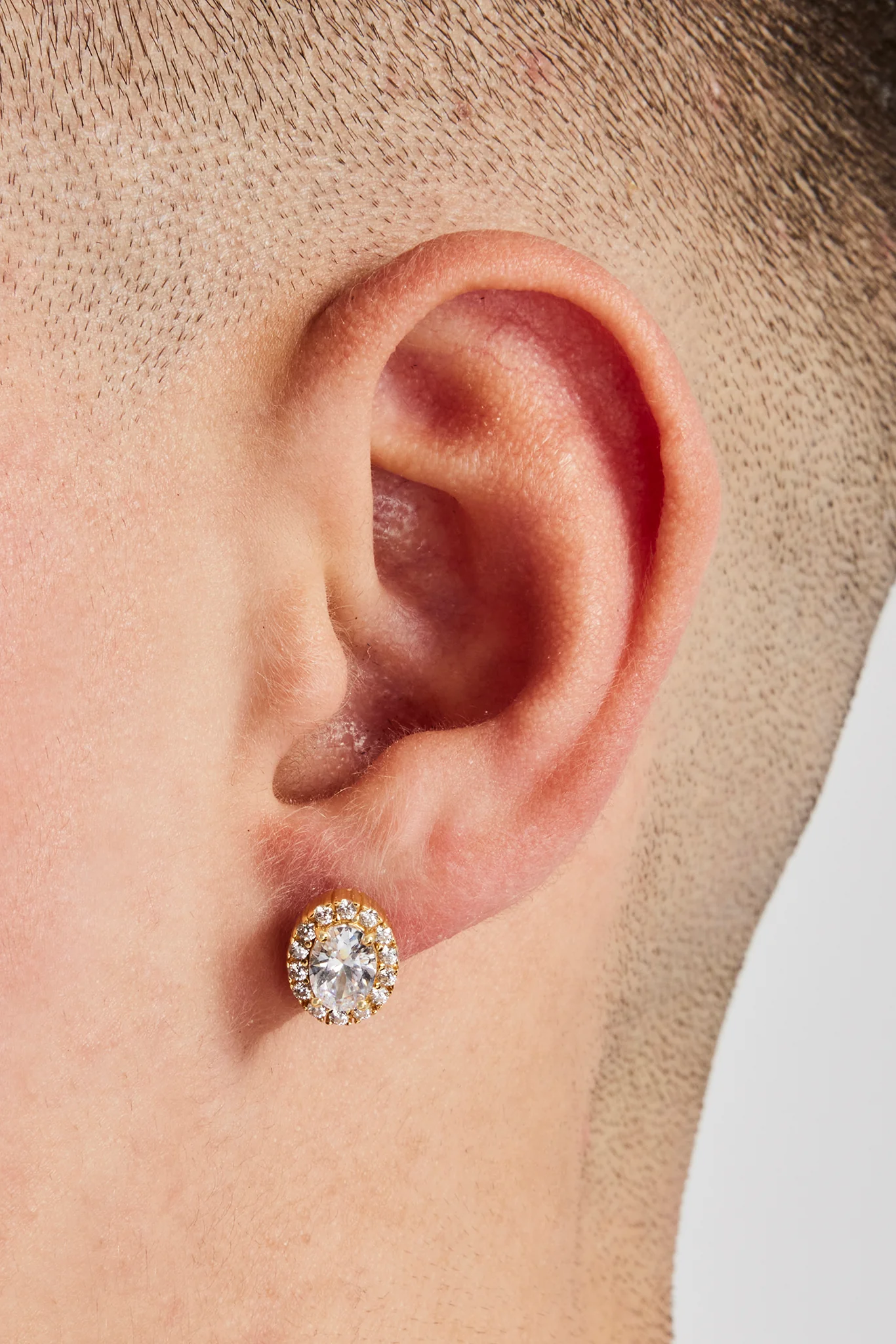 Iced Oval Cluster Stud Earrings - Gold - 8mm - Image 2