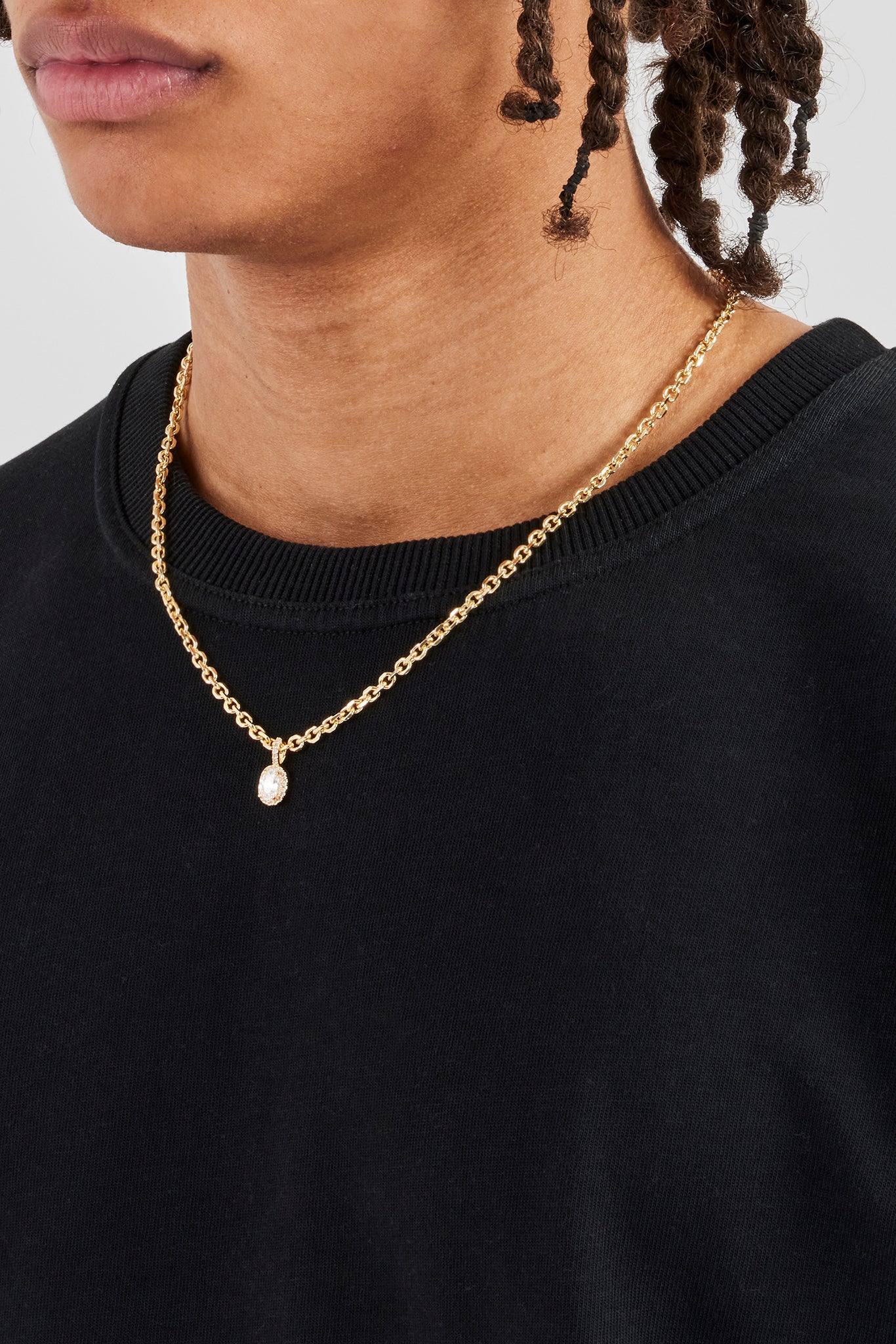 Iced Oval Gemstone Necklace - 10mm - Gold - Image 3