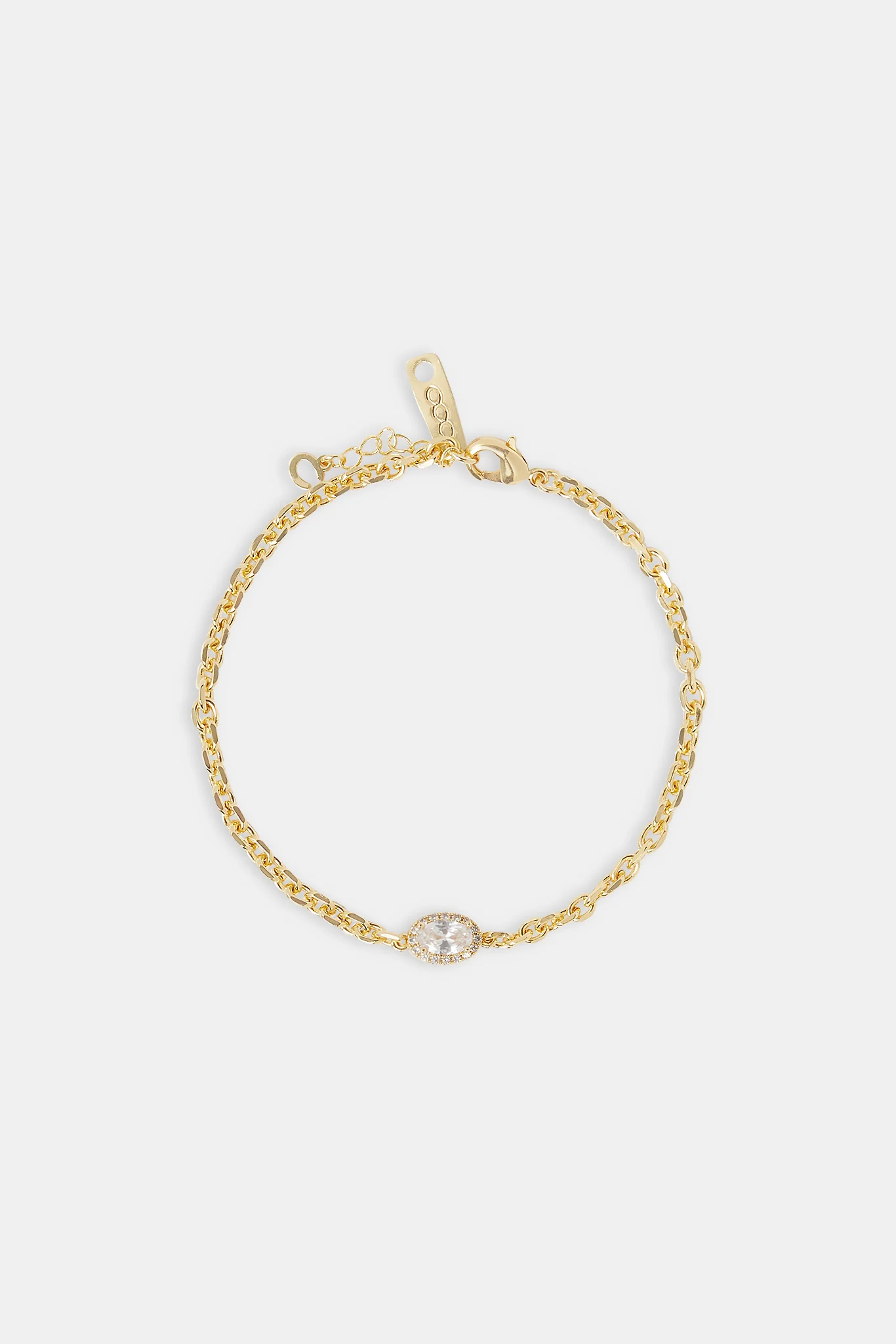 Iced Oval Gemstone Rolo Bracelet - 10mm - Gold - Image 2