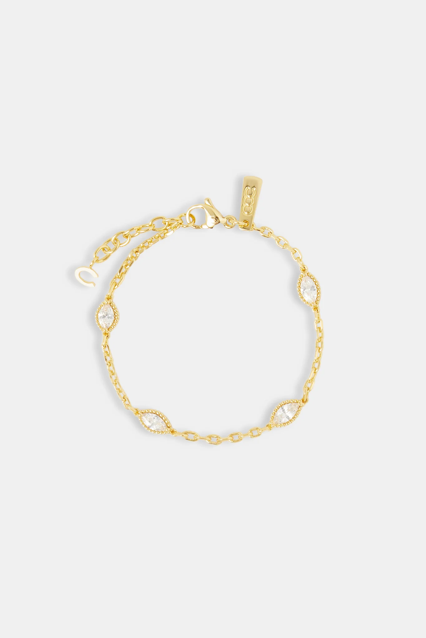 Iced Oval Stone Rolo Bracelet - 6mm - Gold - Image 2