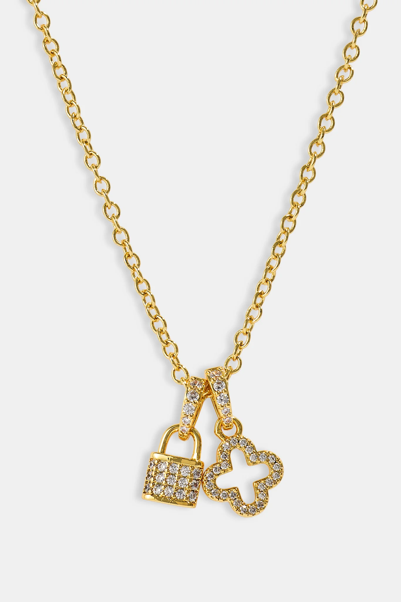Iced Padlock & Motif Necklace - 10mm - Gold