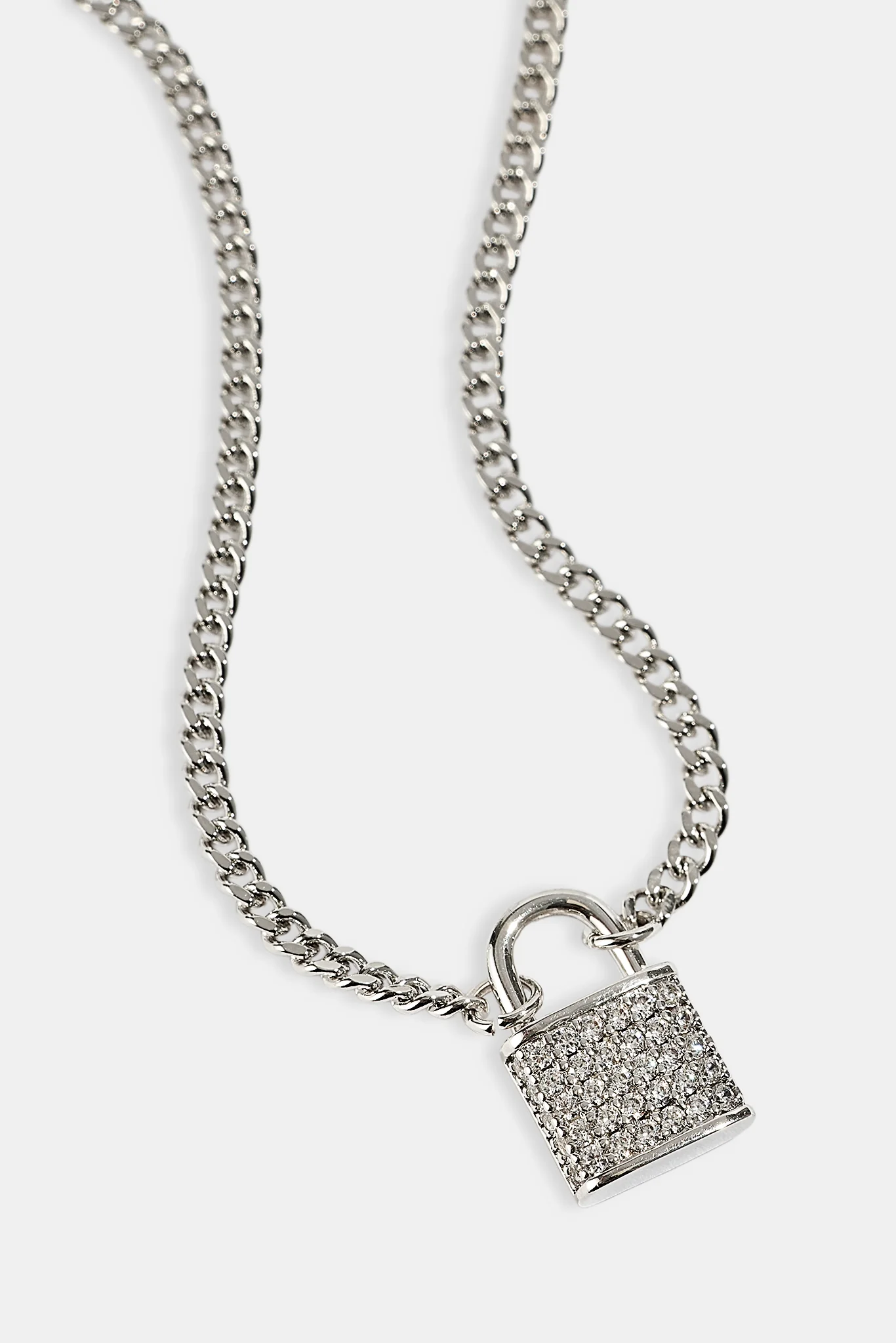 Iced Padlock Pendant Necklace - 15mm - White - Image 3