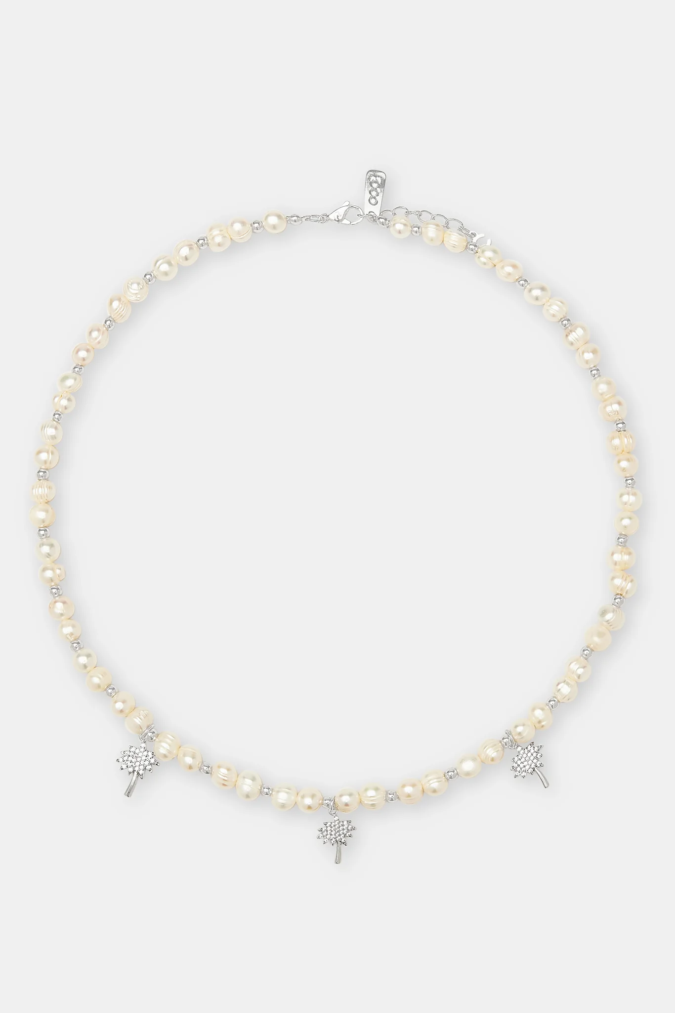 Iced Palm Tree Freshwater Pearl Necklace - 6mm - Image 3