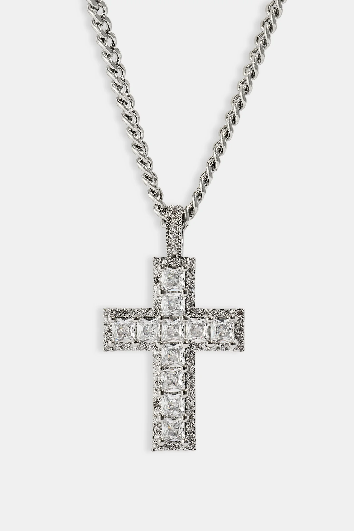 Iced Pave Baguette Cross Micro Cuban Necklace - 3mm - Image 2