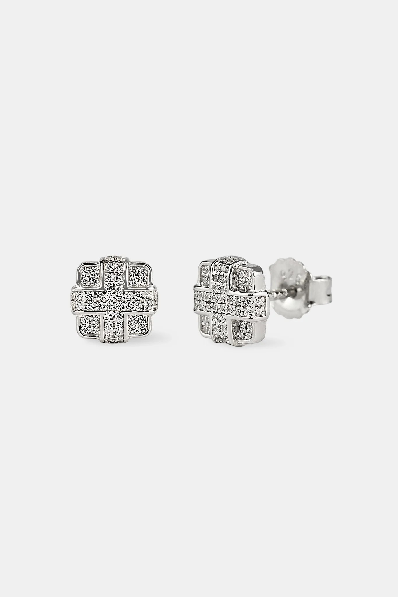 Iced Pave Cross Square Studs - 6mm - White - Image 2
