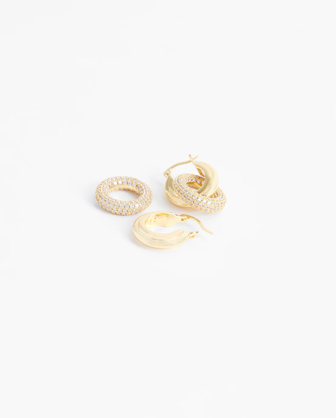 Iced Pave Double Hoop Earrings - Gold - Image 2
