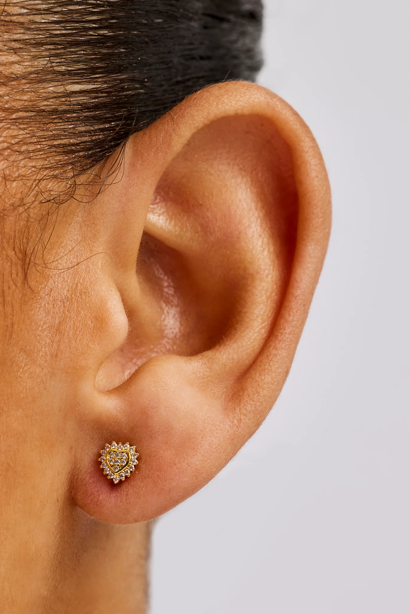 Iced Pave Heart Stud Earrings - 6mm - Gold - Image 2