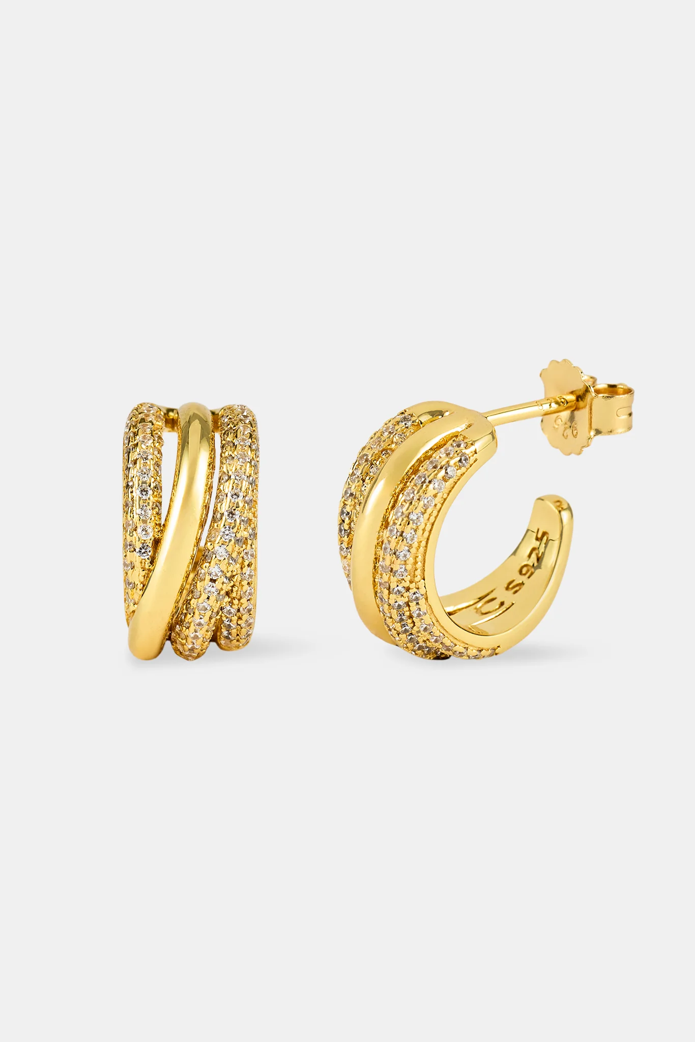 Iced Pave Layered Hoop Earrings - 15mm - Image 2