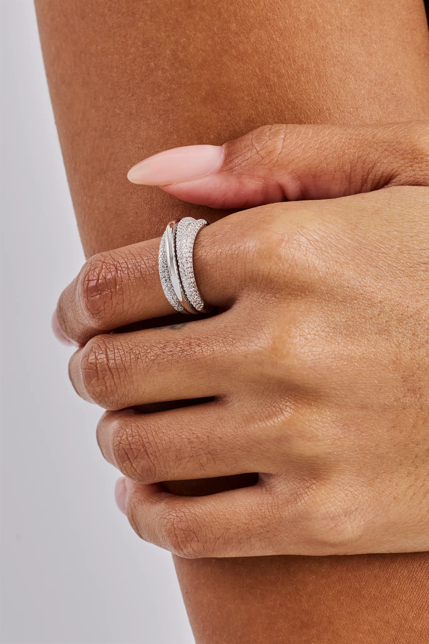 Iced Pave Layered Polished Ring - 8mm - White - Image 2