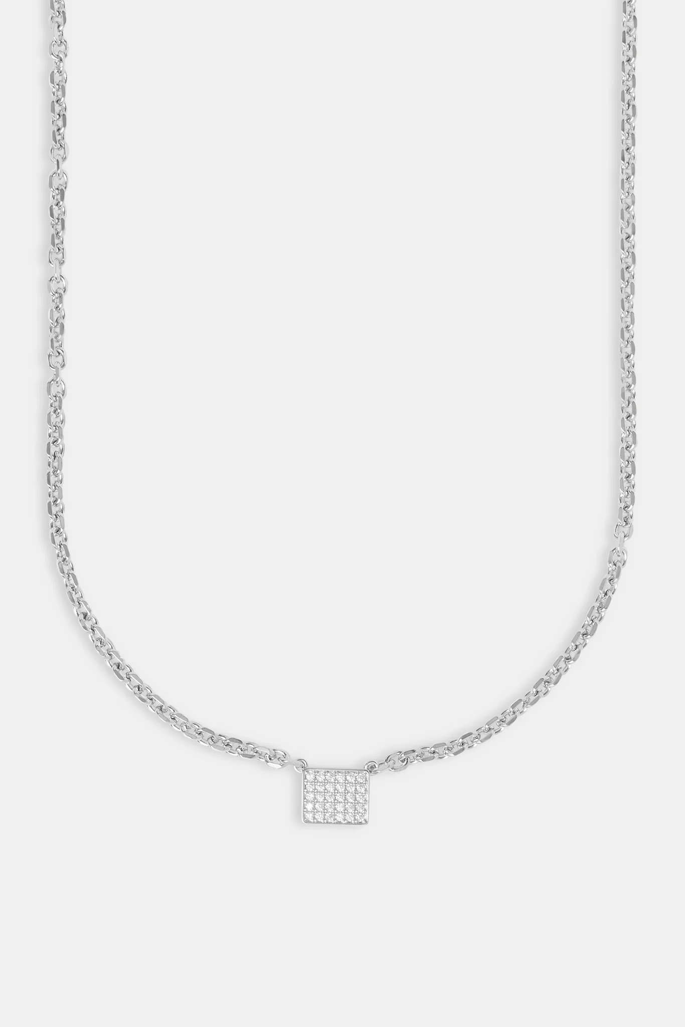 Iced Pave Rectangular Pendant Necklace - 10mm - Image 2