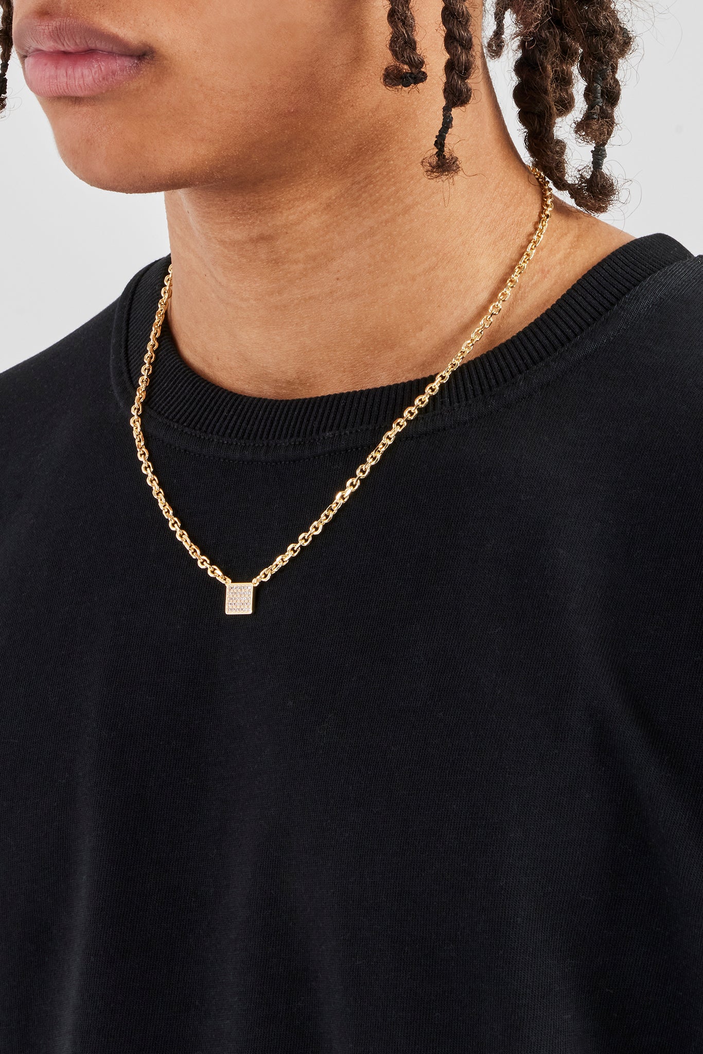 Iced Pave Rectangular Pendant Necklace - 10mm - Gold - Image 3