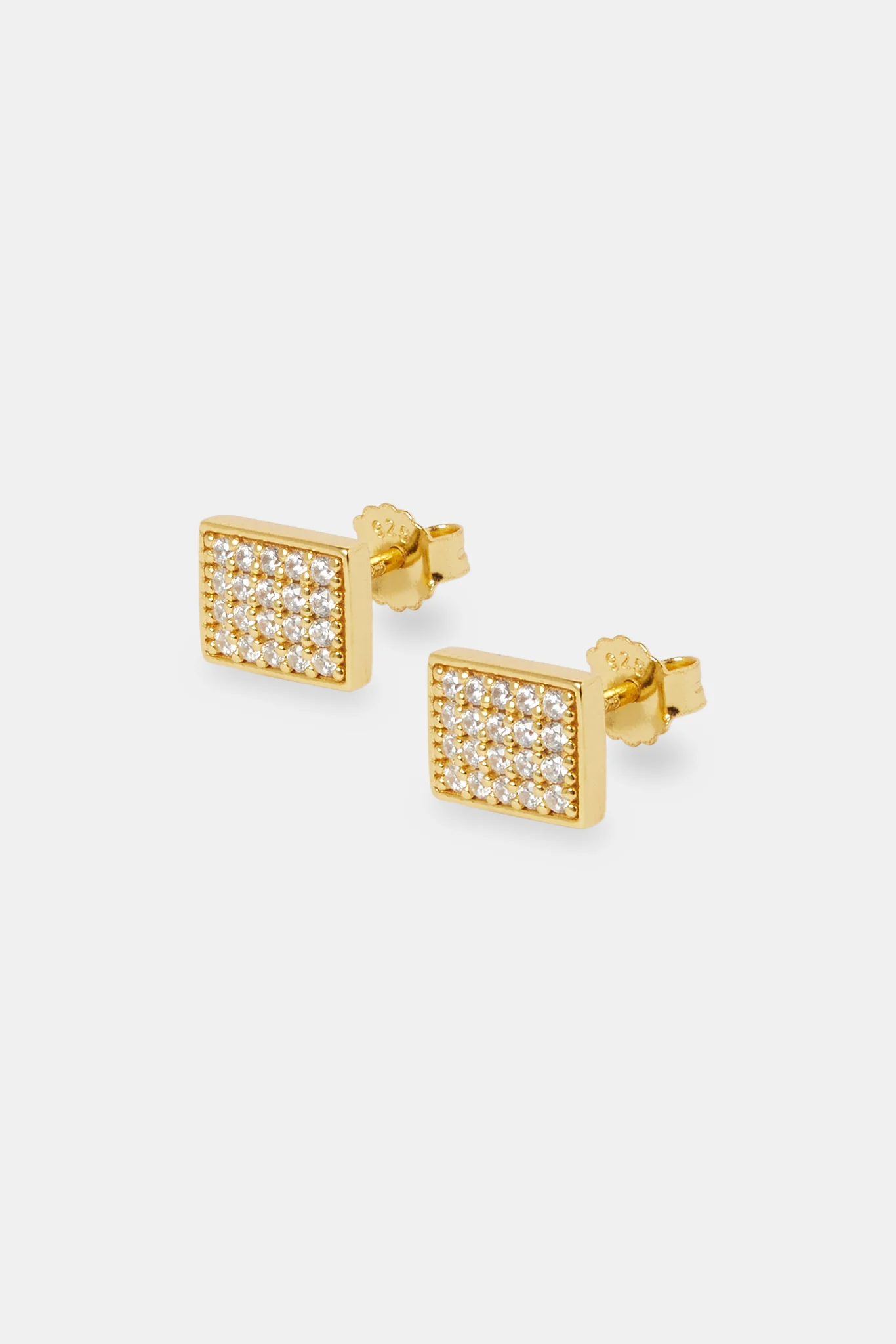 Iced Pave Rectangular Stud Earrings - 10mm - Gold
