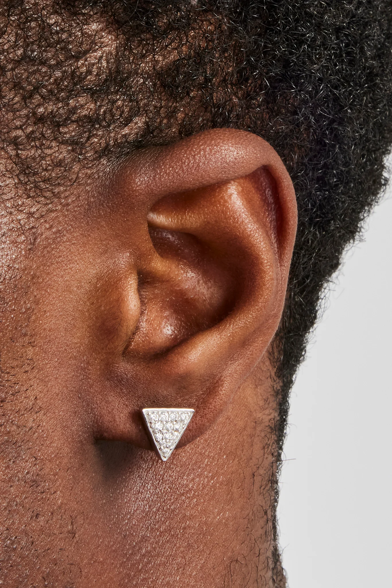 Iced Pave Triangular Stud Earrings - 10mm - Image 2