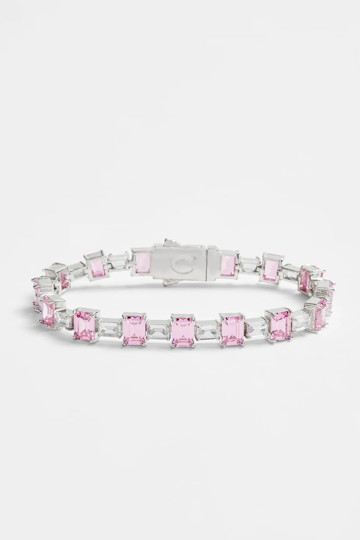 Iced Pink CZ Baguette Tennis Bracelet