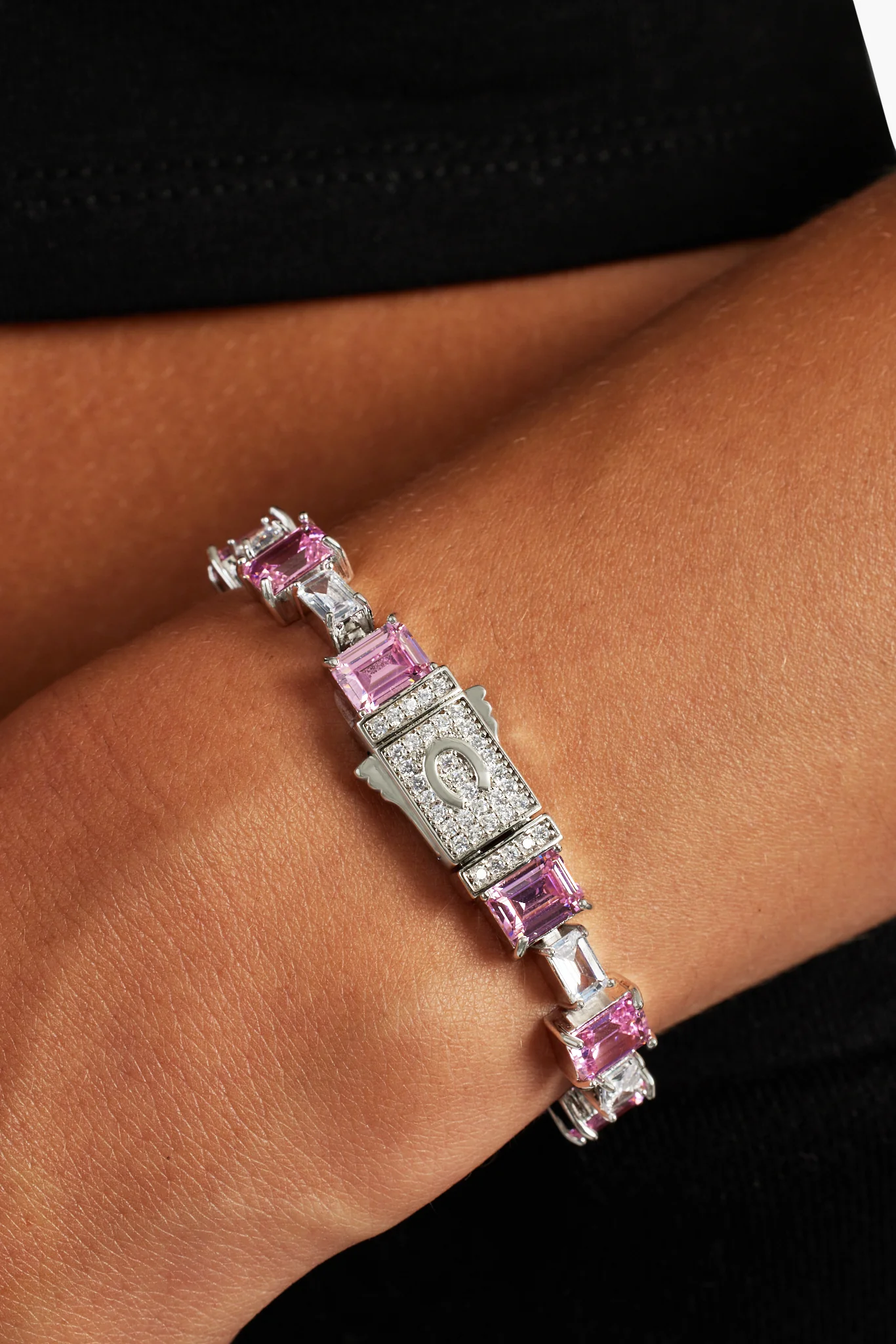 Iced Pink CZ Baguette Tennis Bracelet - Image 2