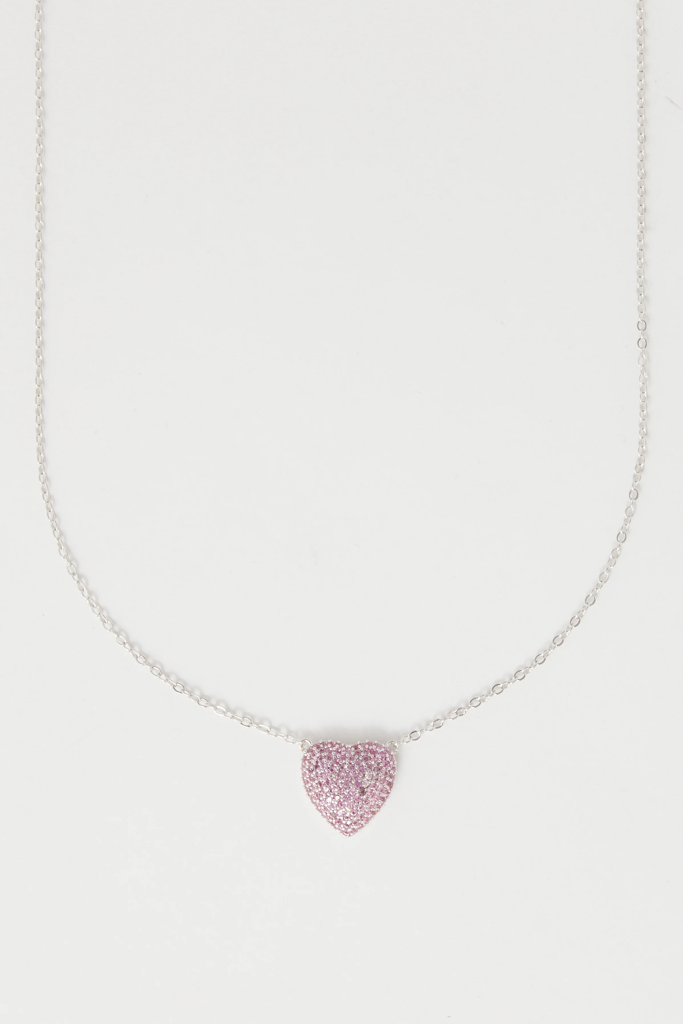 Iced Pink Heart Necklace - 12mm - Image 2