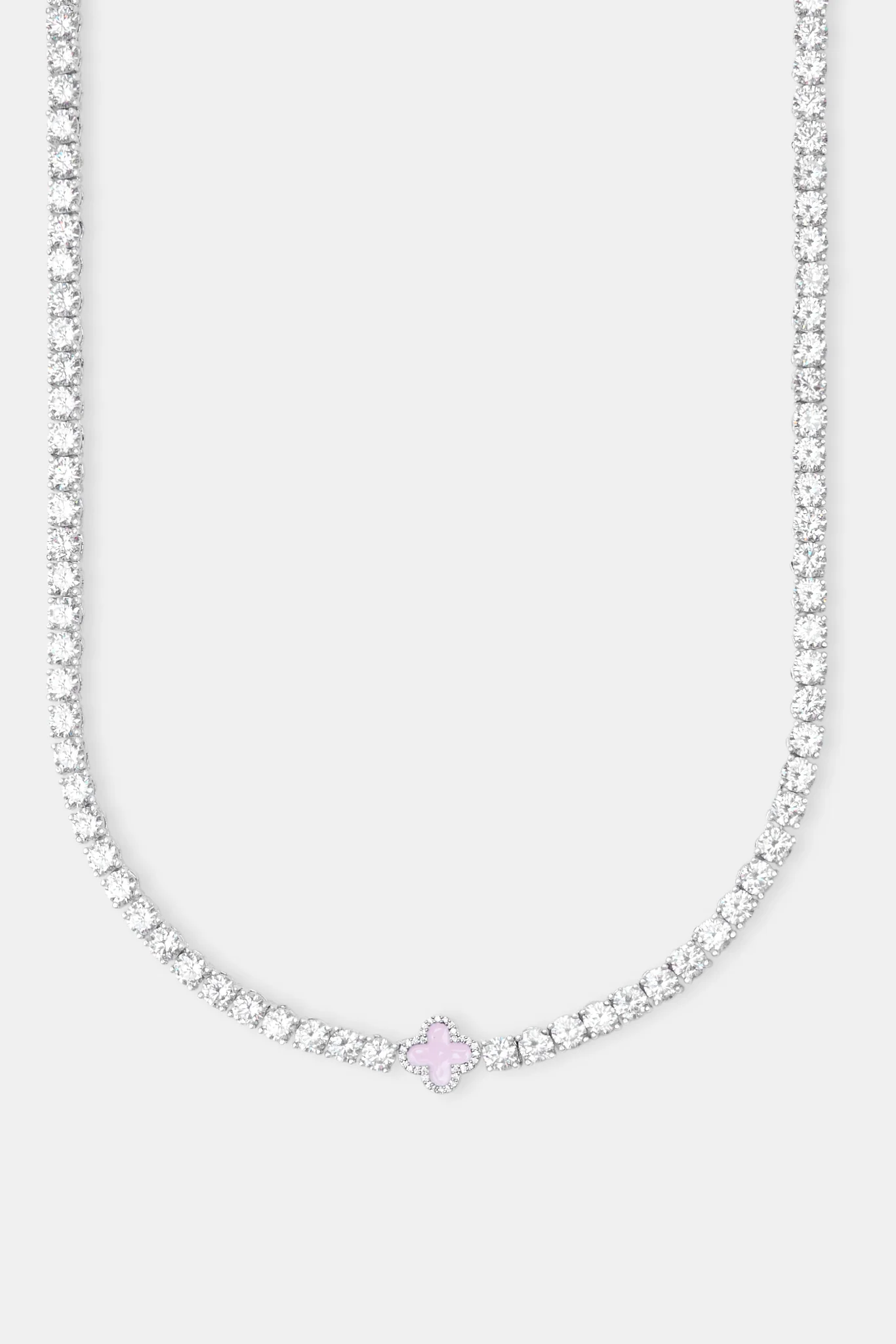 Iced Pink Motif Charm Tennis Chain - White 5mm - Image 2