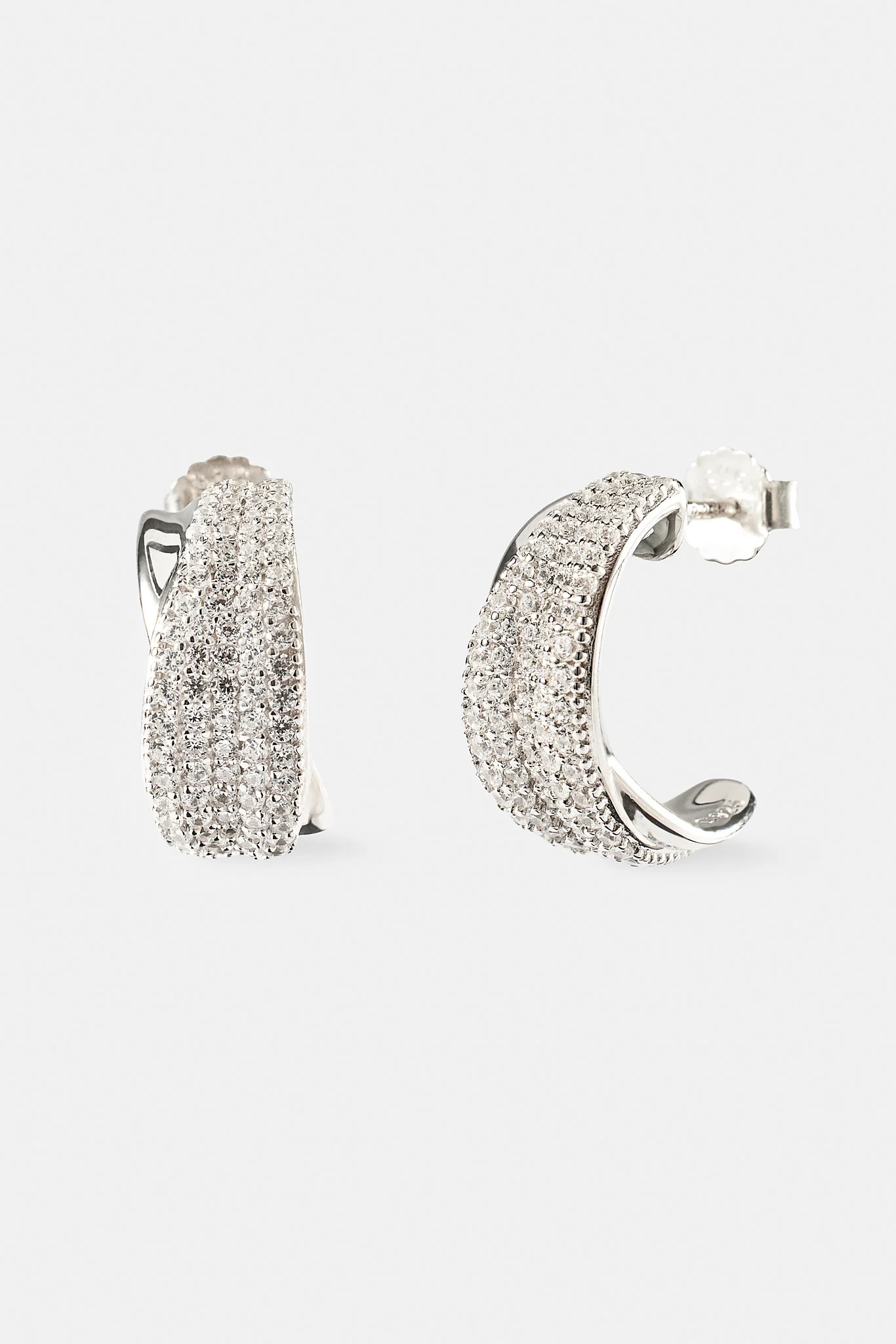Iced & Polished Cross Over Hoops - 20mm - White