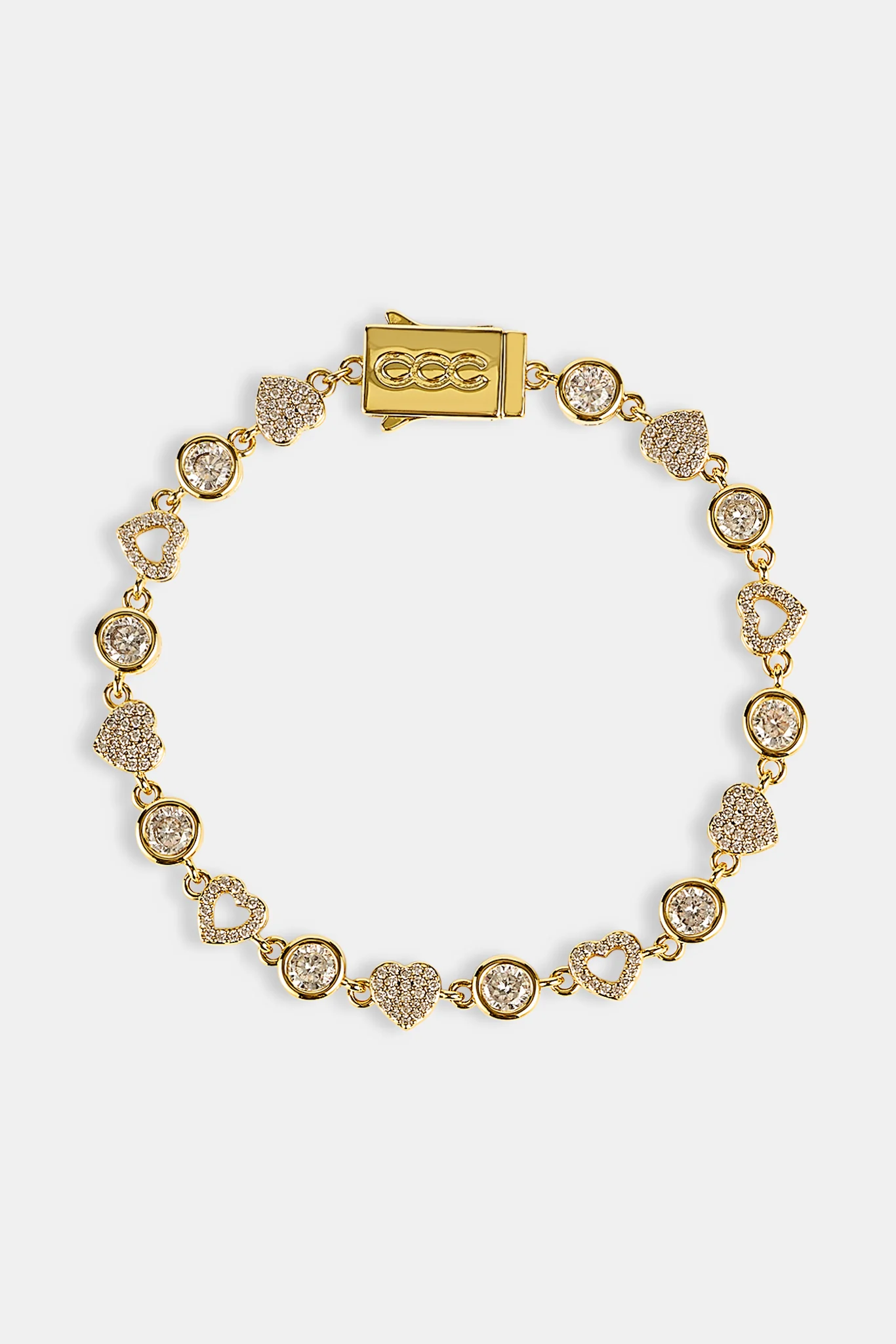Iced & Polished Heart Multigem Bracelet - 6mm - Gold - Image 4