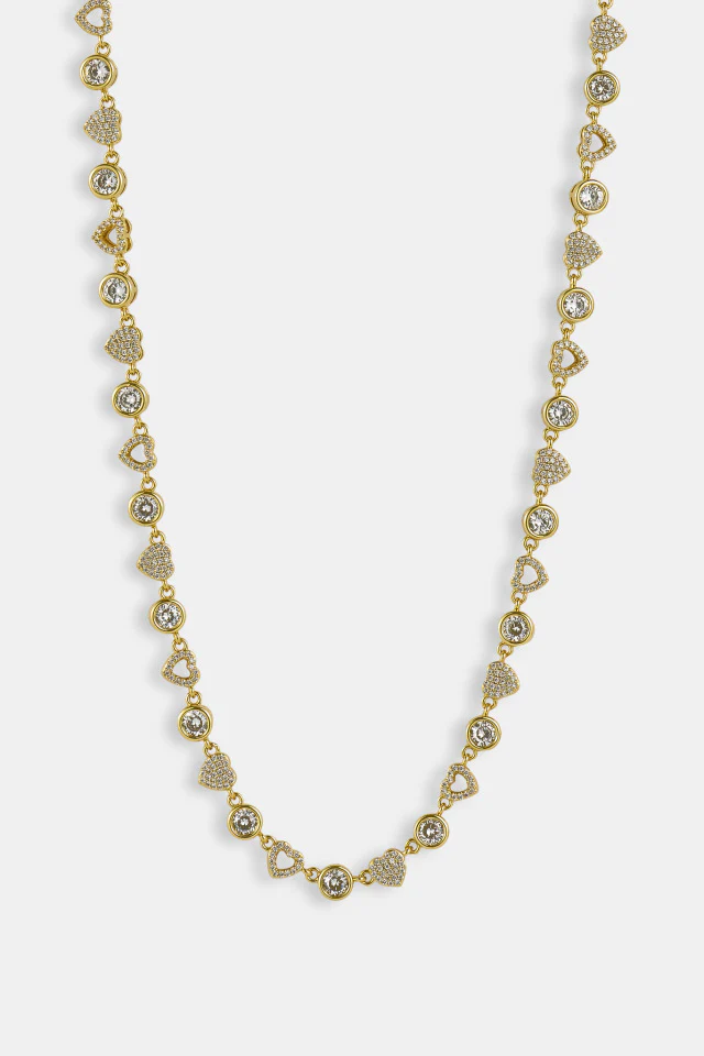 Iced & Polished Heart Multigem Chain - 6mm - Gold