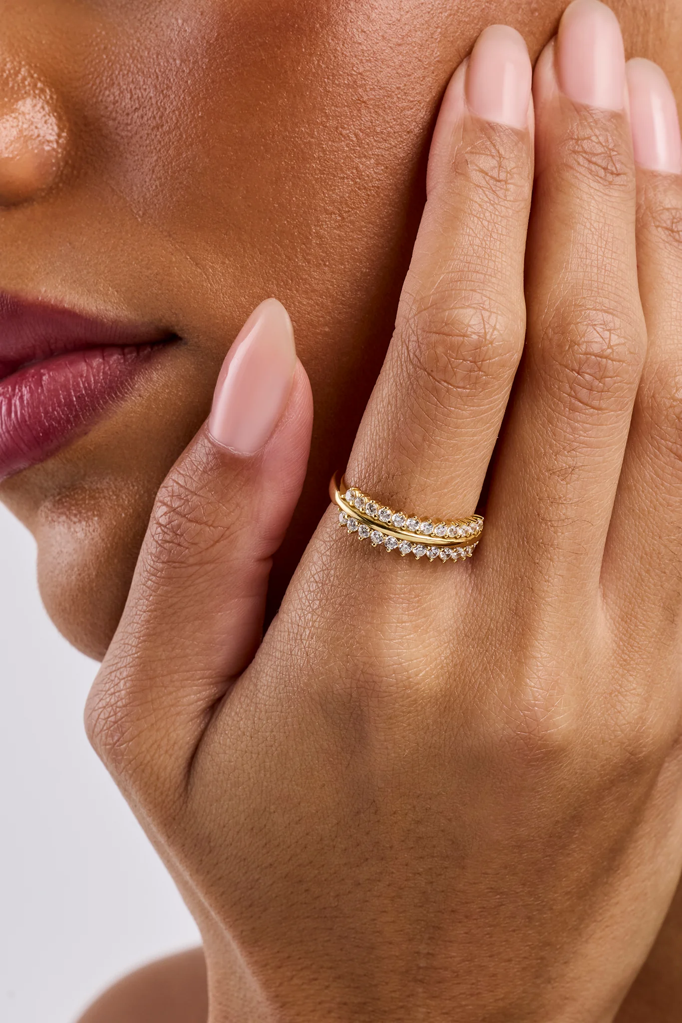 Iced & Polished Oval Band Ring - Gold - Image 2