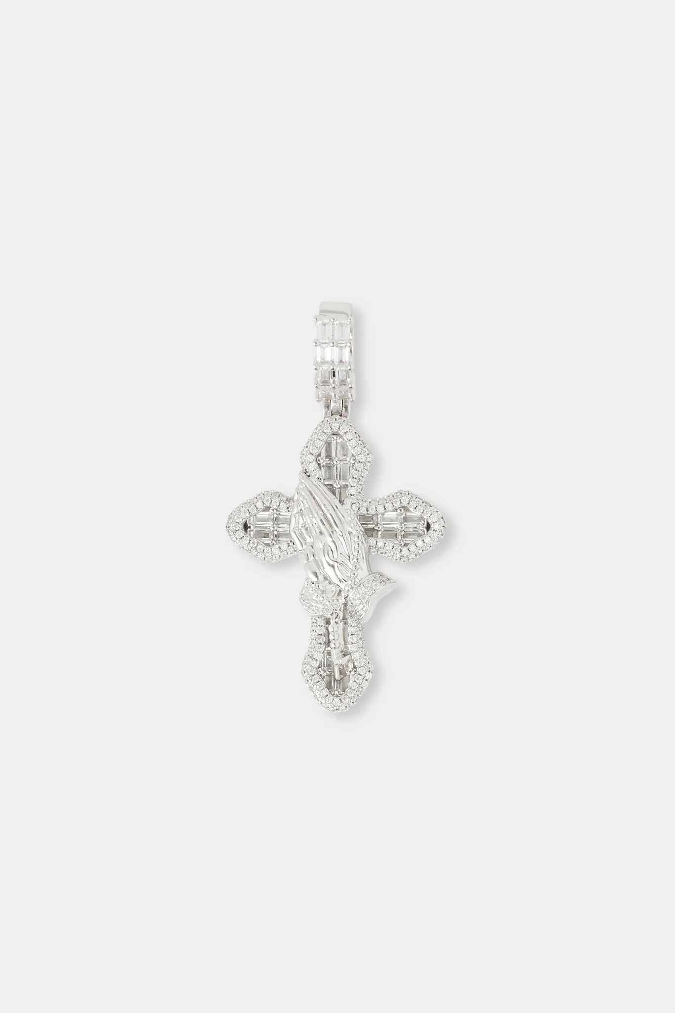 Iced Prayer Hand Cross Pendant - 40mm - Image 2