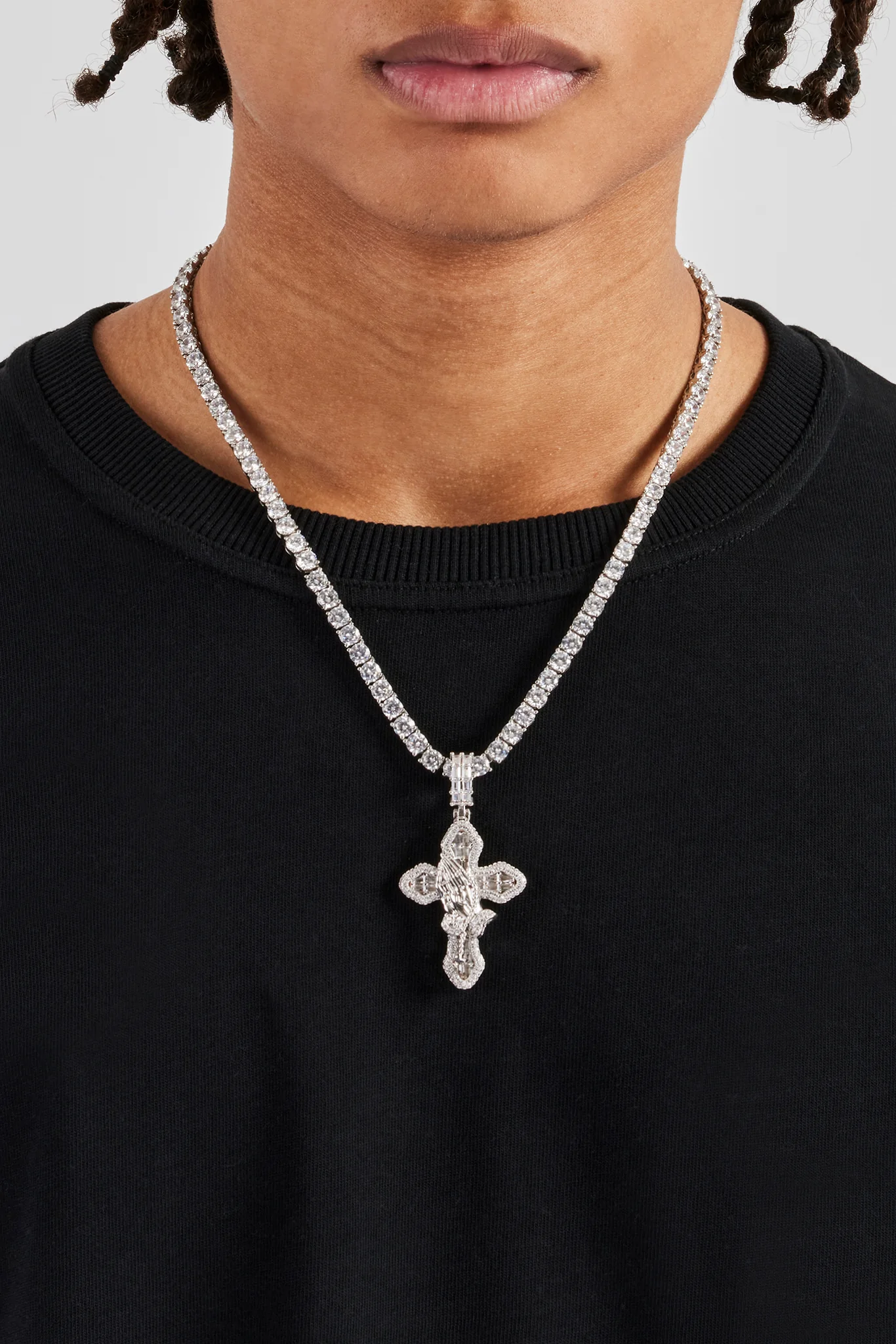 Iced Prayer Hand Cross Pendant - 40mm - Image 4