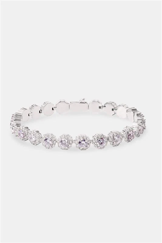 Iced Purple Round Tennis Bracelet - White - Image 2