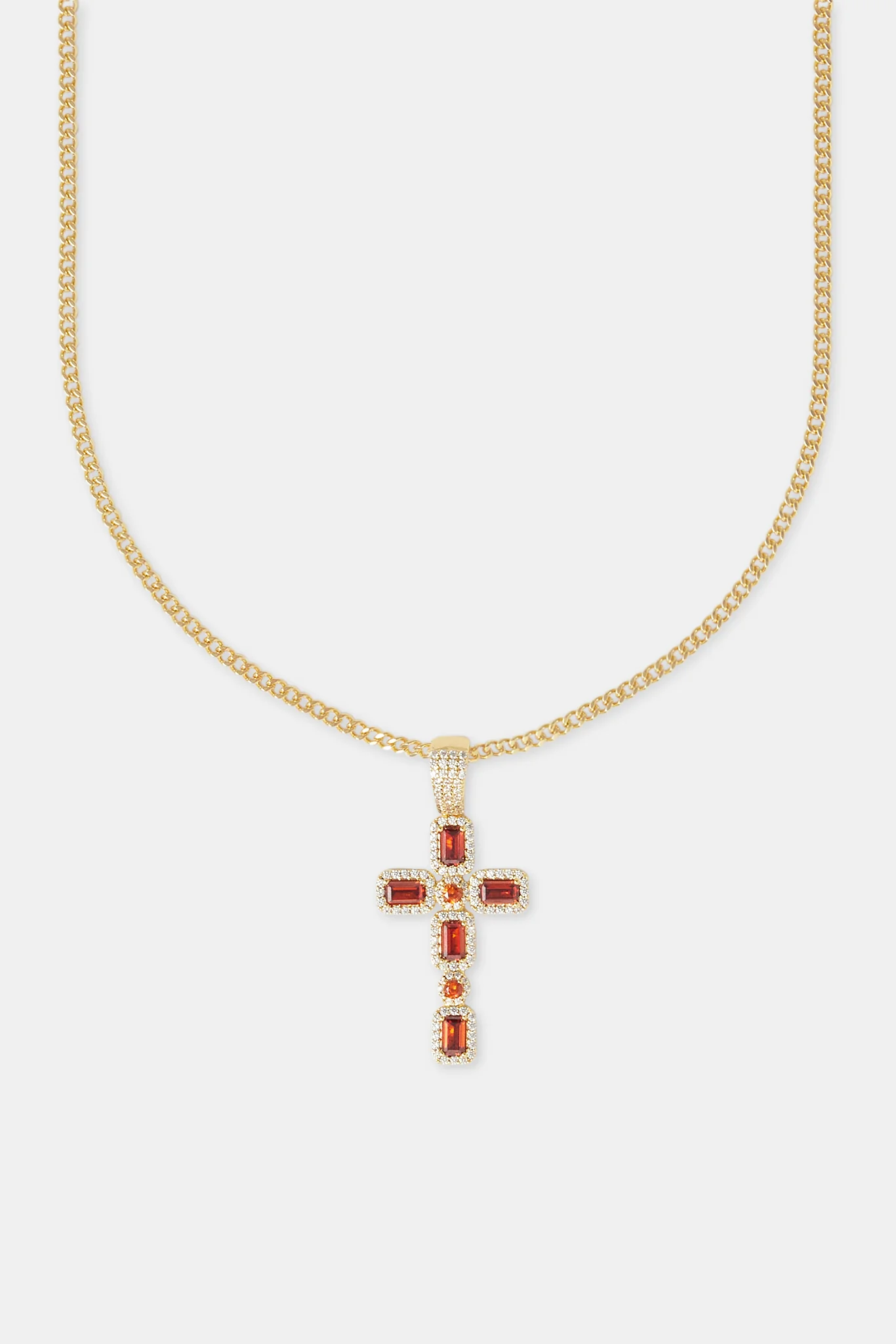 Iced Red Gemstone Cross Cuban Necklace - 40mm - Image 2