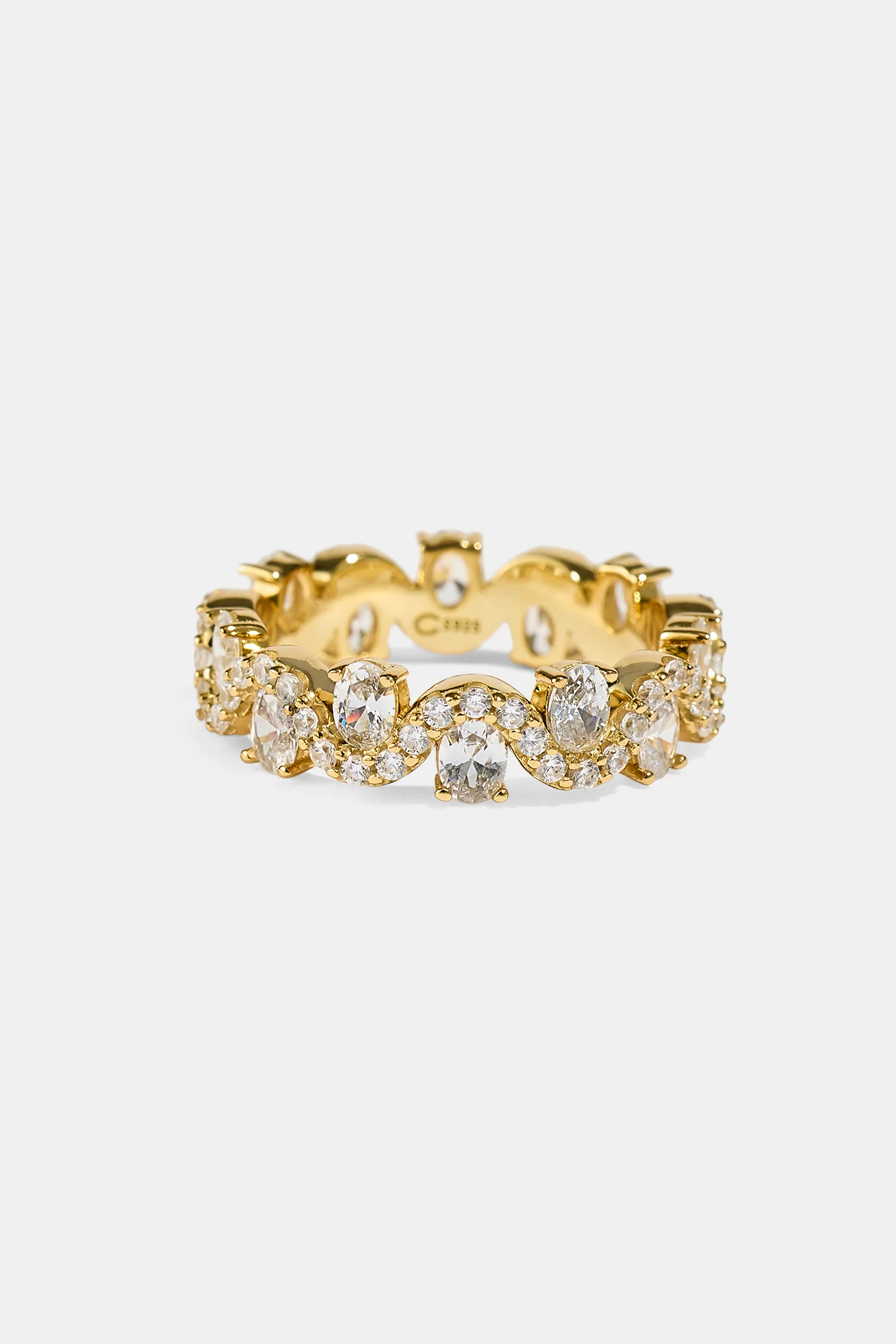 Iced Ripple & Stone Band Ring - Gold