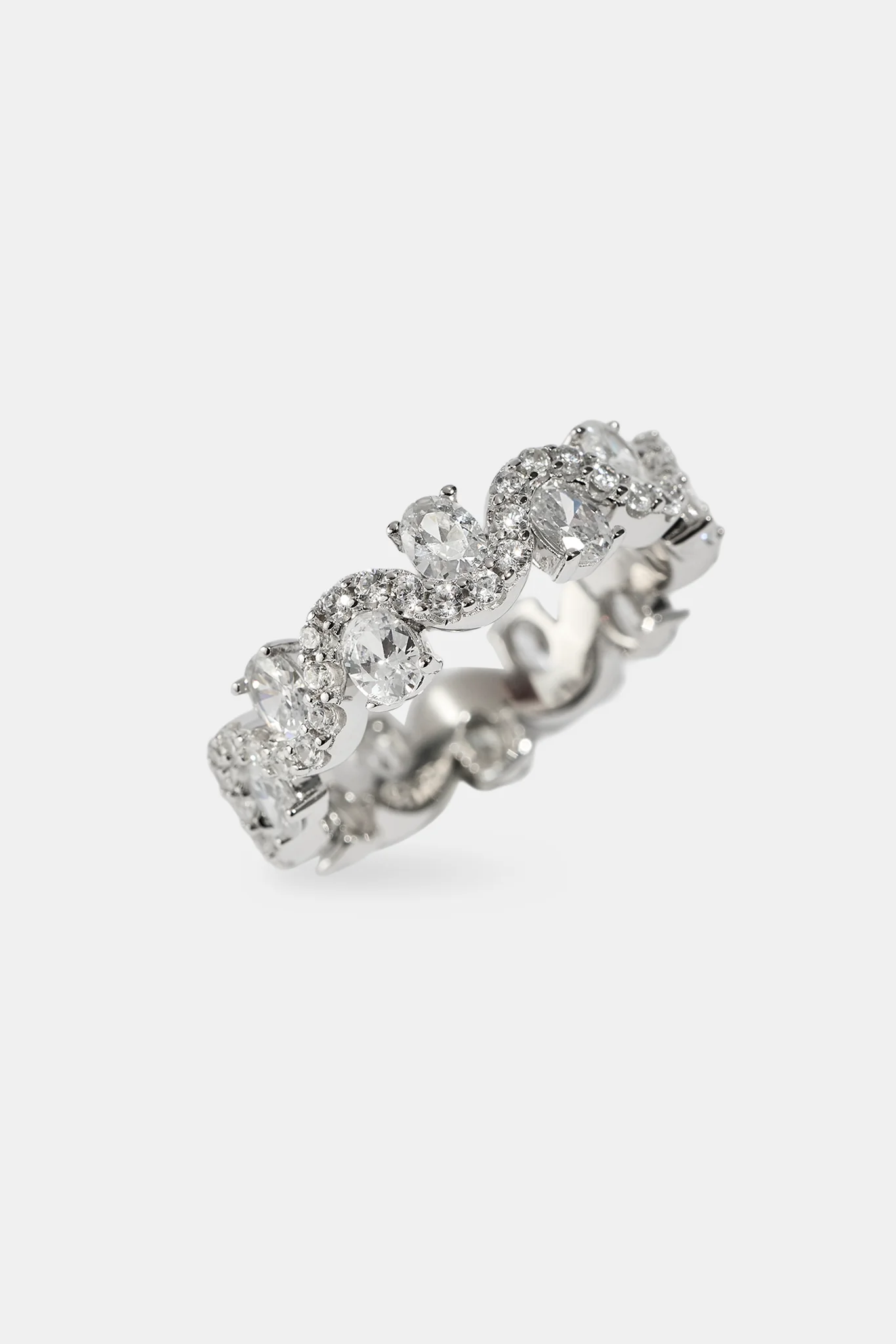 Iced Ripple & Stone Band Ring - White - Image 3