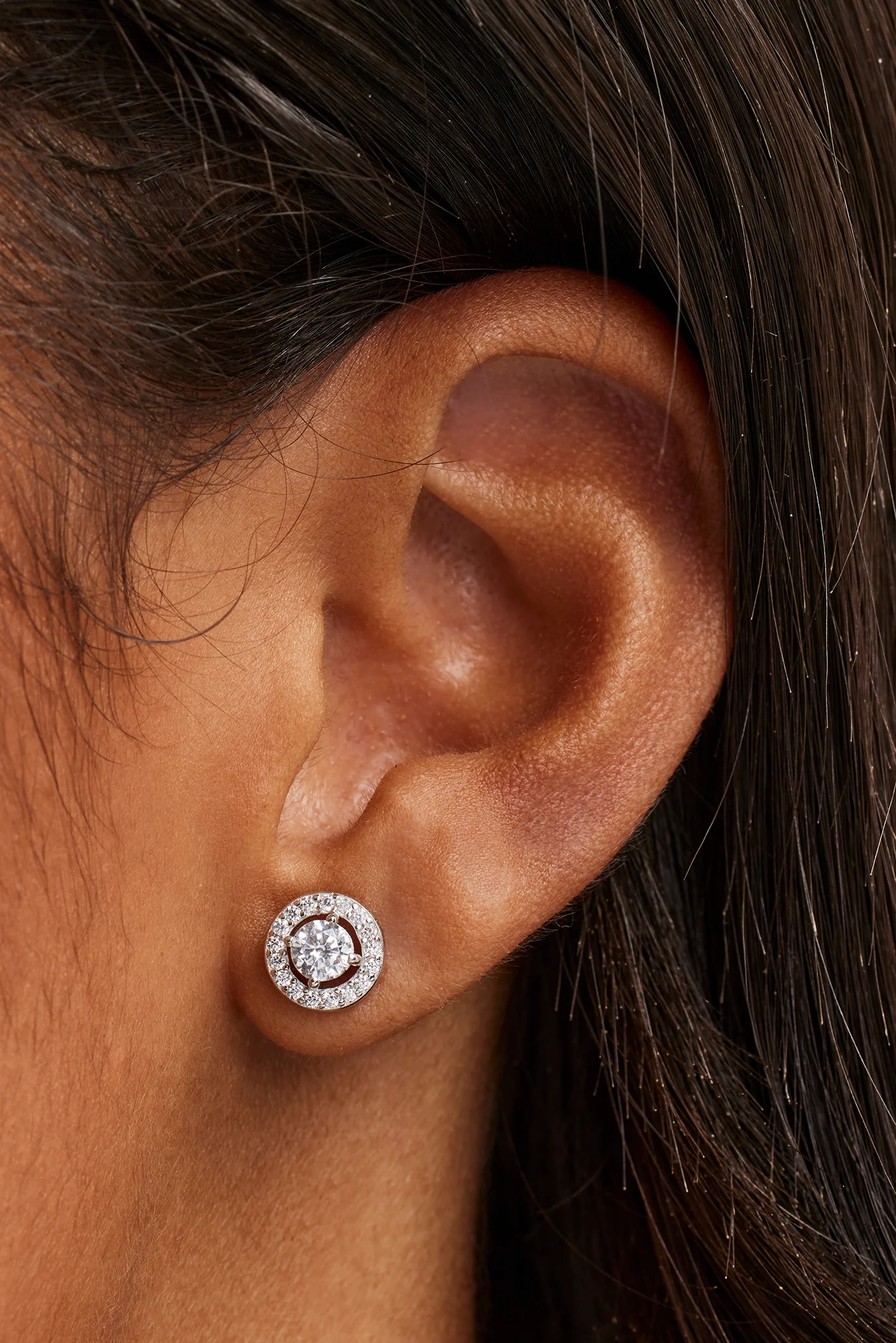 Iced Round Cluster Stud Earrings - 8mm - White - Image 2
