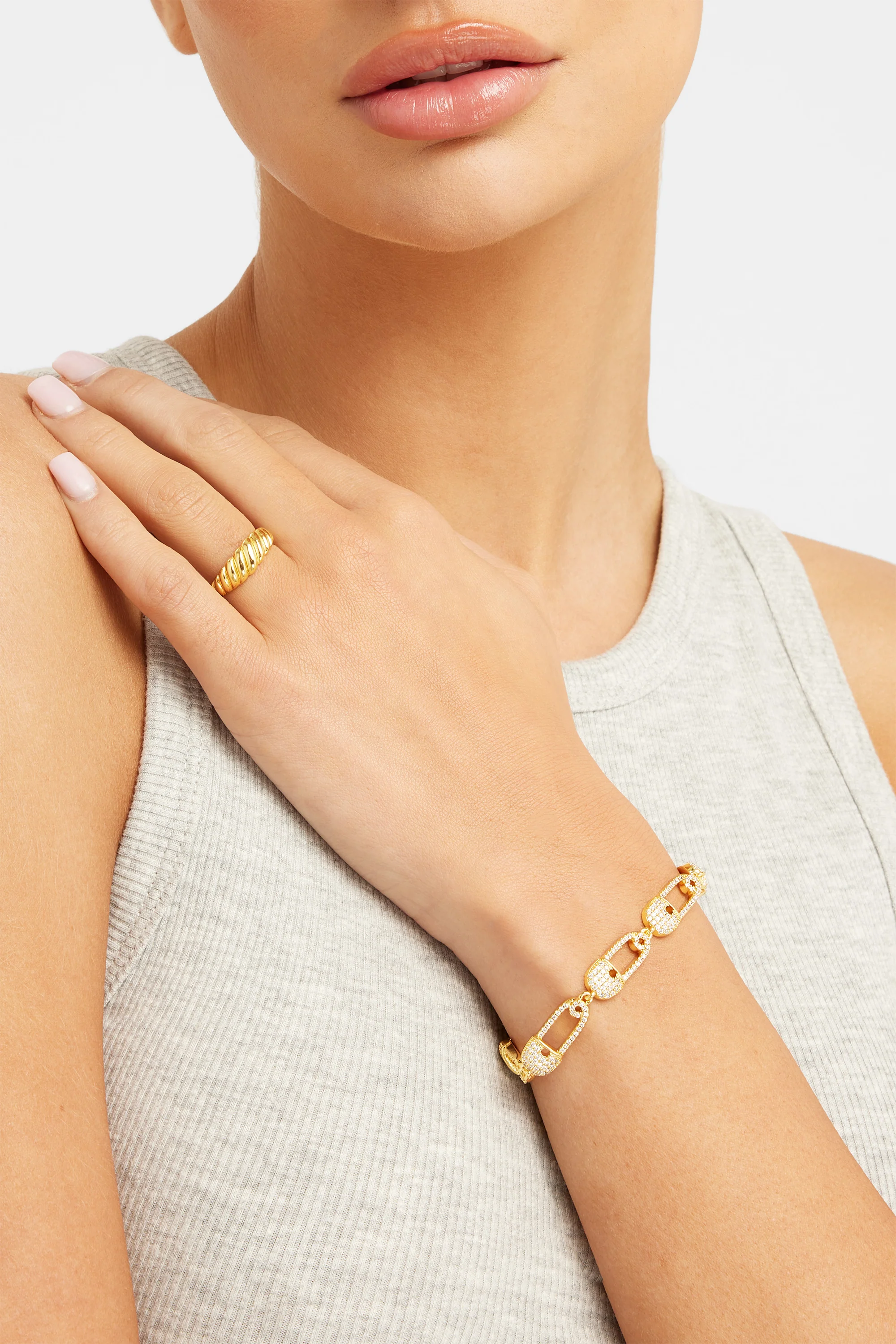 Iced Safety Pin Allway Bracelet - Gold - Image 2