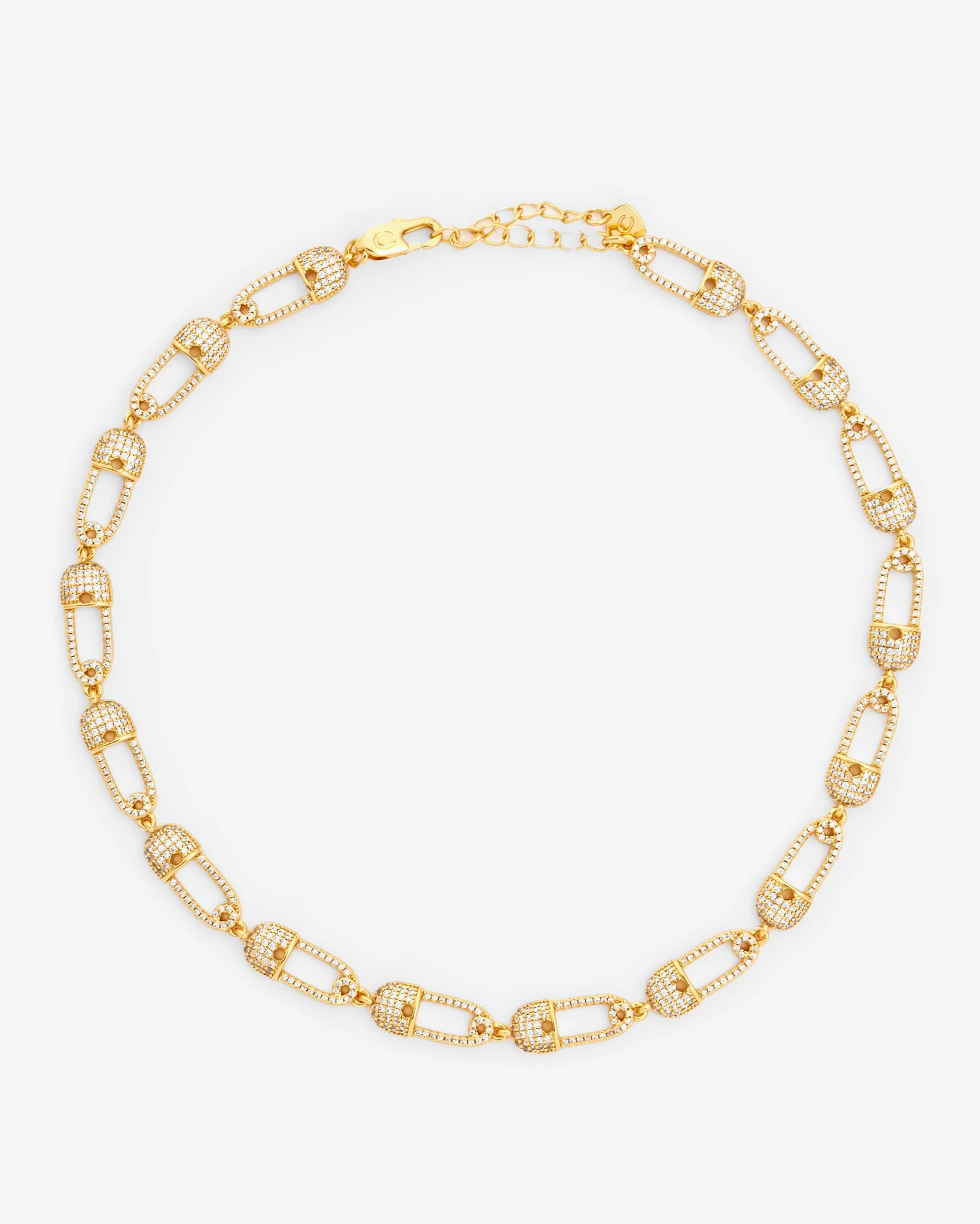 Iced Safety Pin Allway Necklace - Gold