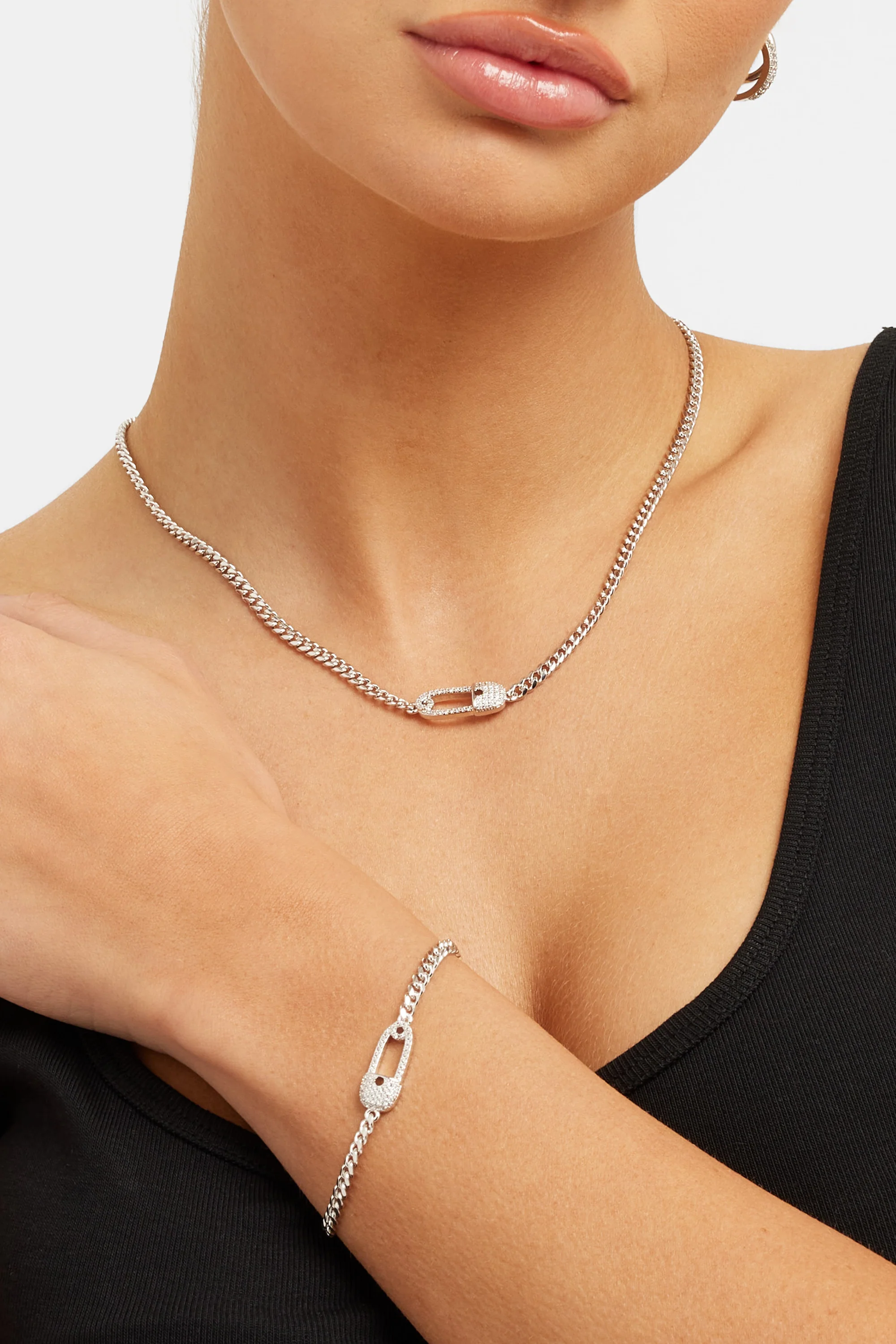 Iced Safety Pin Necklace - Image 2