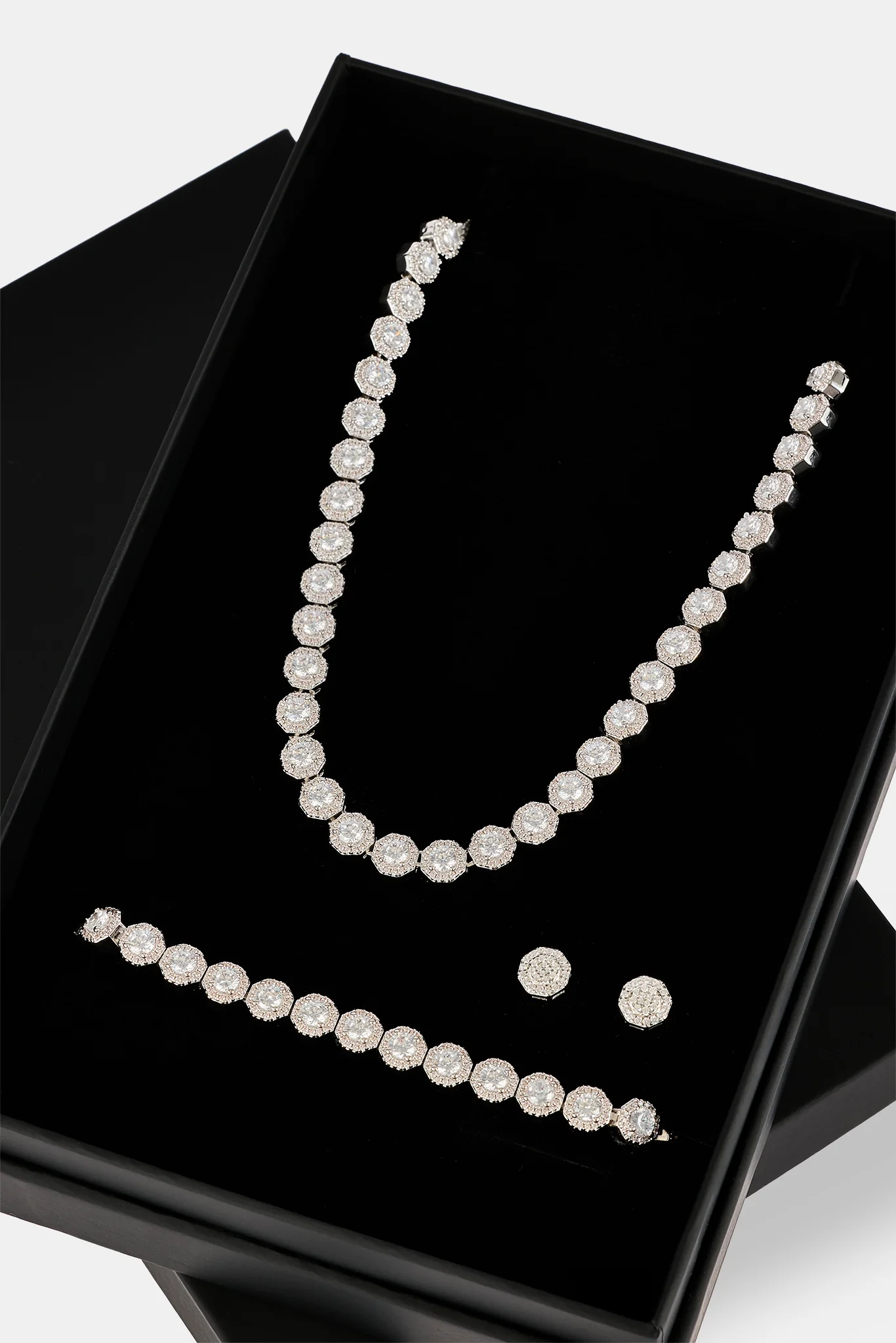 Iced Shape Cluster Tennis Chain, Bracelet & Stud - 6mm - Image 2