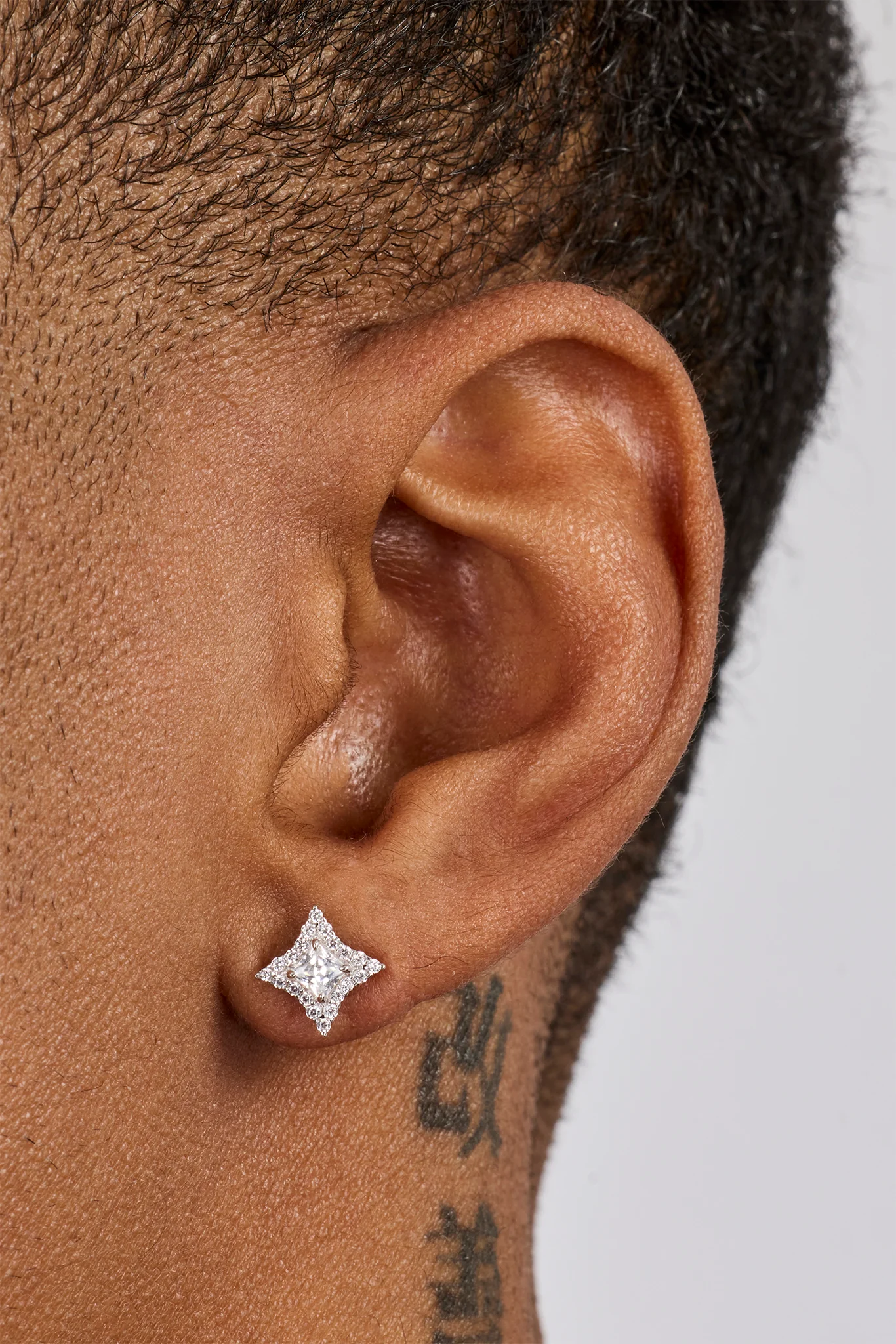 Iced Square Centre Motif Stud Earrings - 6mm - Image 2