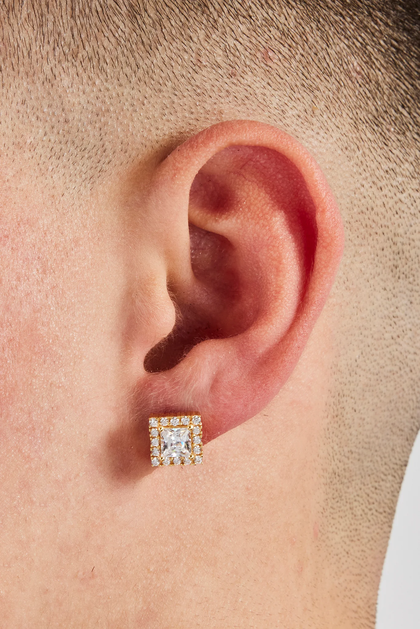 Iced Square Cluster Stud Earrings - Gold - 8mm - Image 2