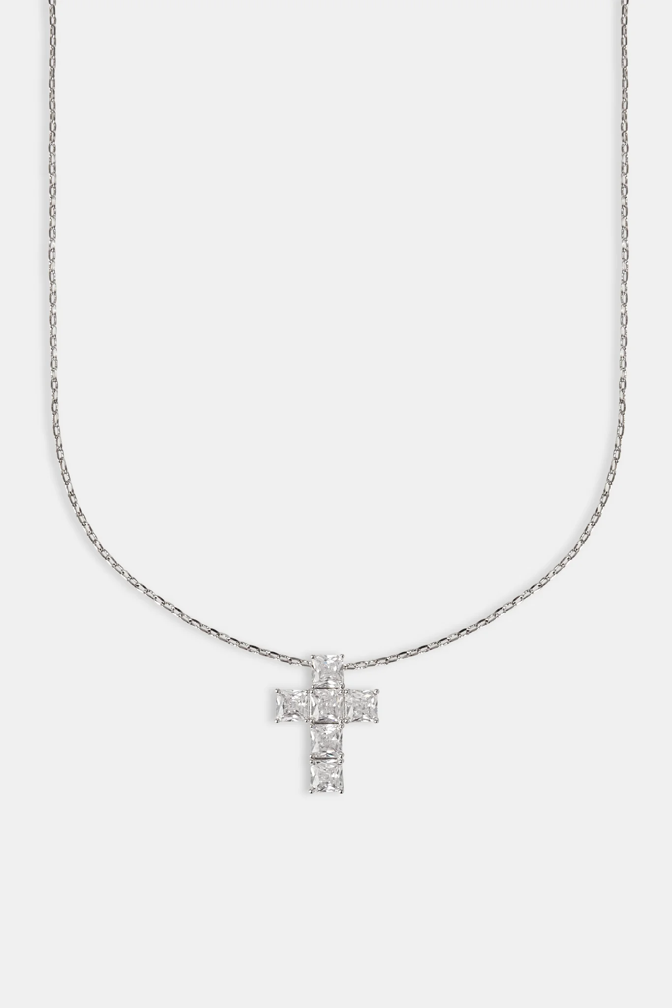 Iced Square Stone Cross Necklace - 25mm - Image 2