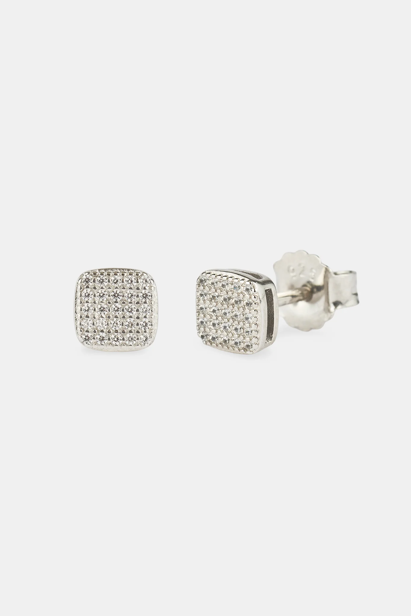 Iced Square Stone Stud Earrings - 6mm - White - Image 2