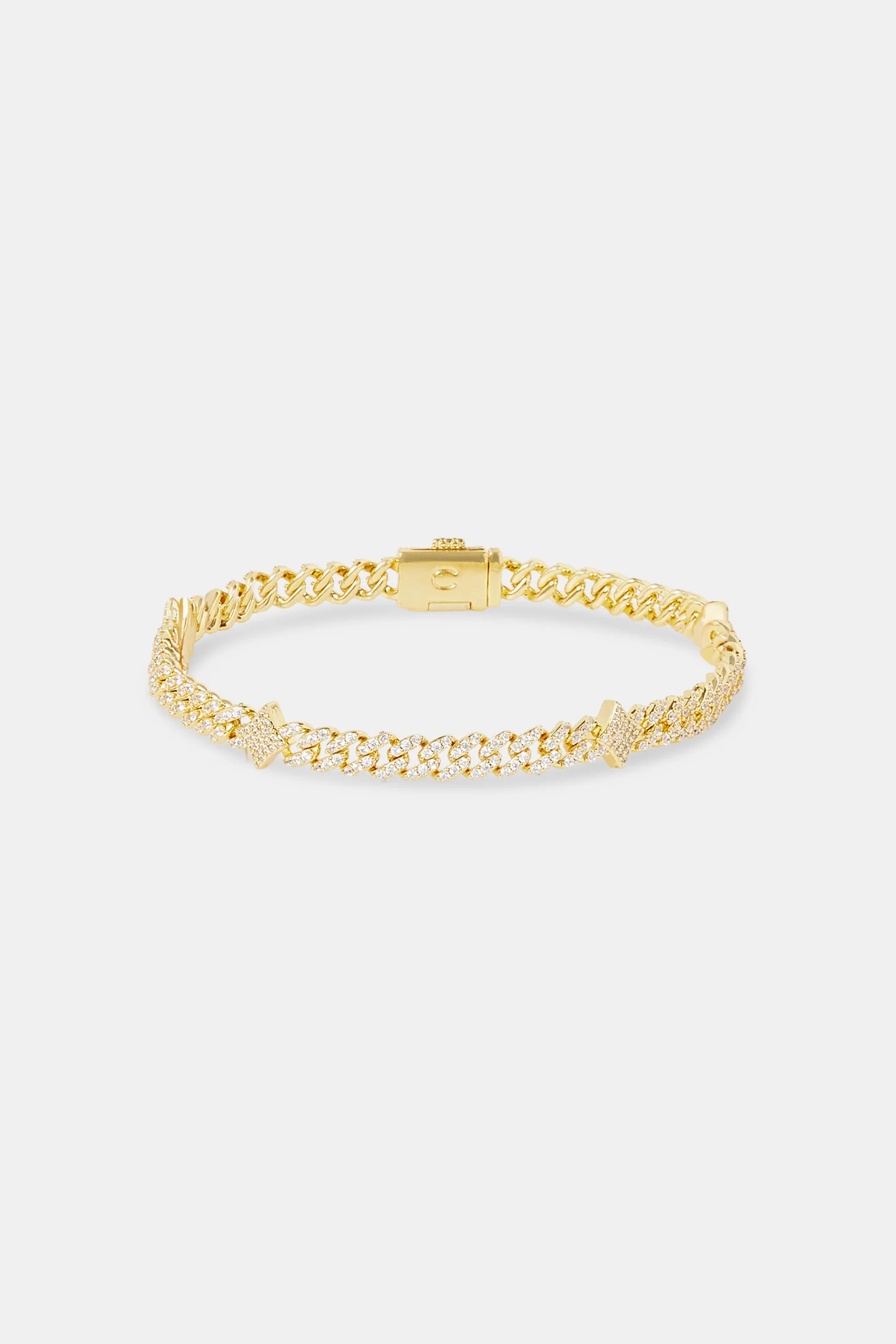 Iced Star Cross Cuban Bracelet - 5mm - Gold - Image 2