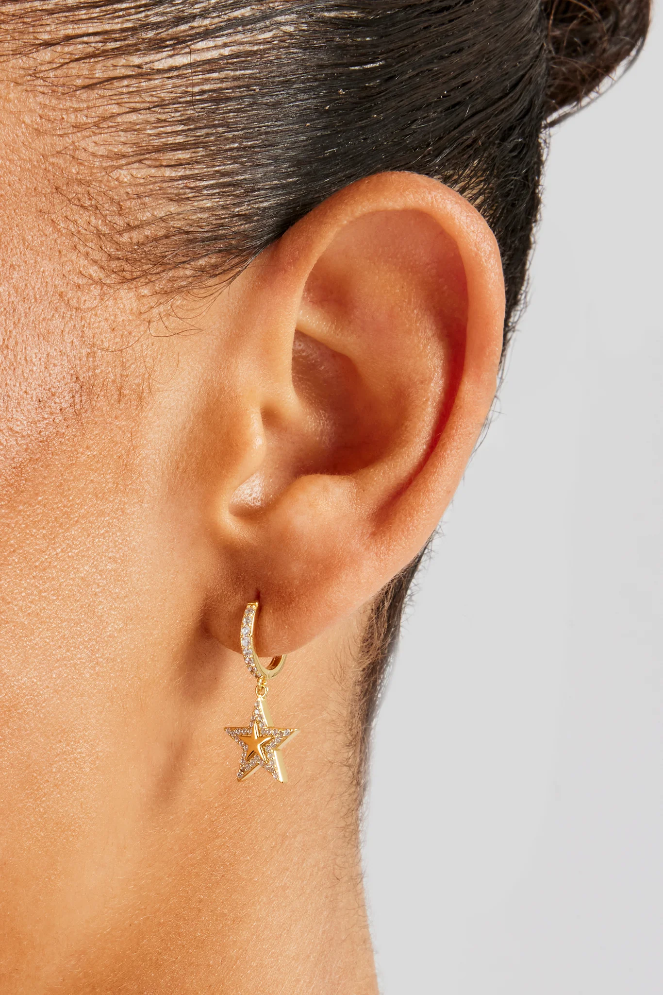 Iced Star Huggie Earrings - 12mm - Gold - Image 2
