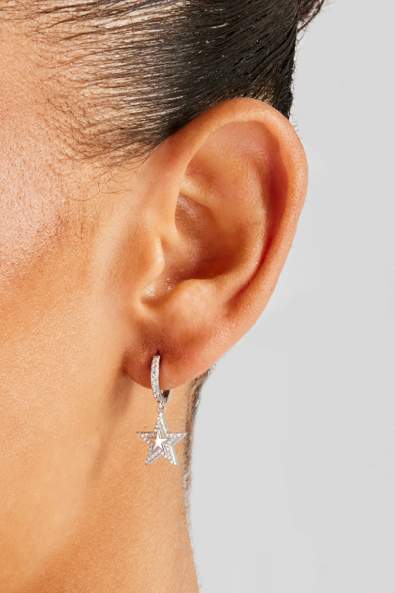Iced Star Huggie Earrings - 12mm - White - Image 2