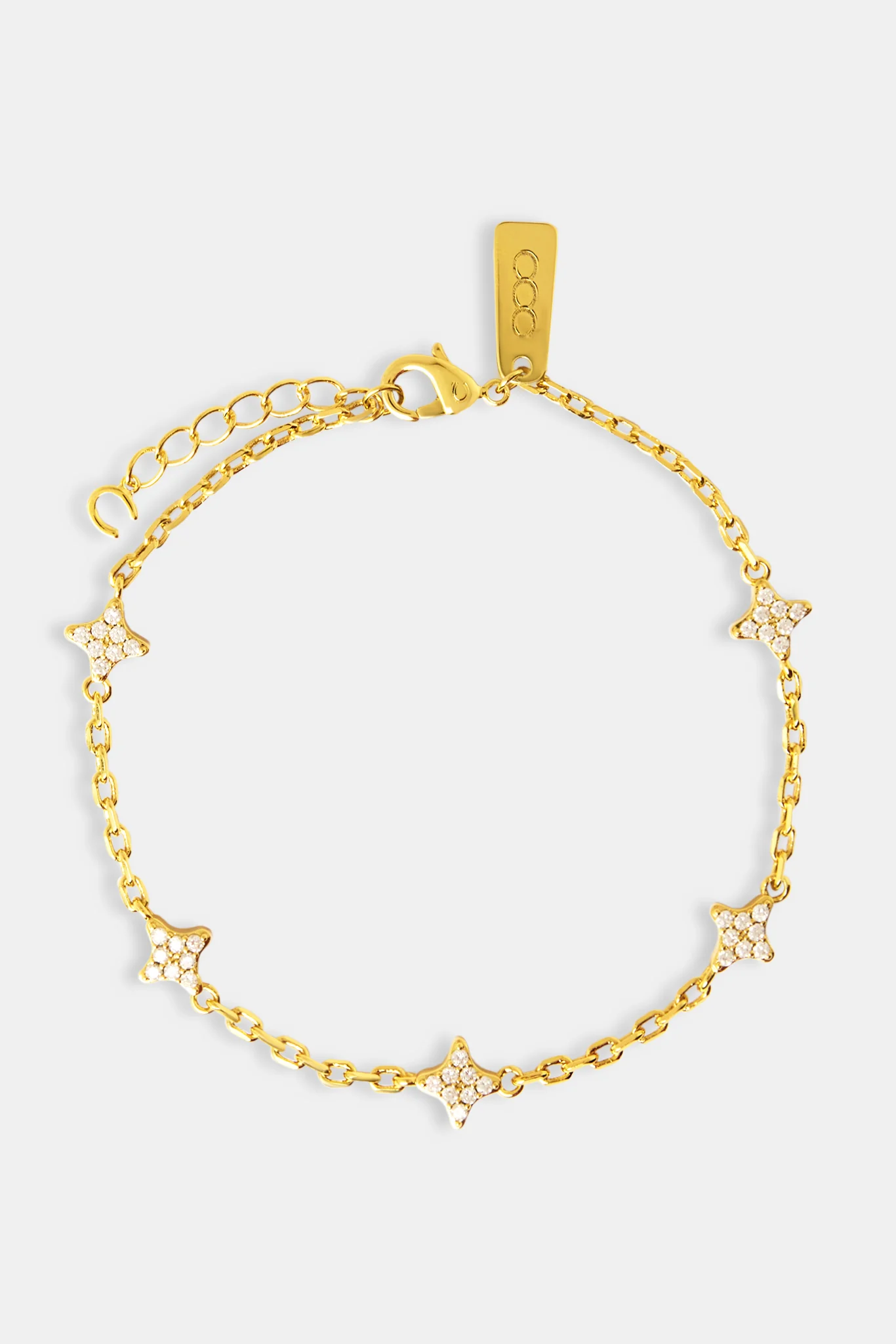 Iced Star Motif Rolo Link Bracelet - 8mm - Gold - Image 2